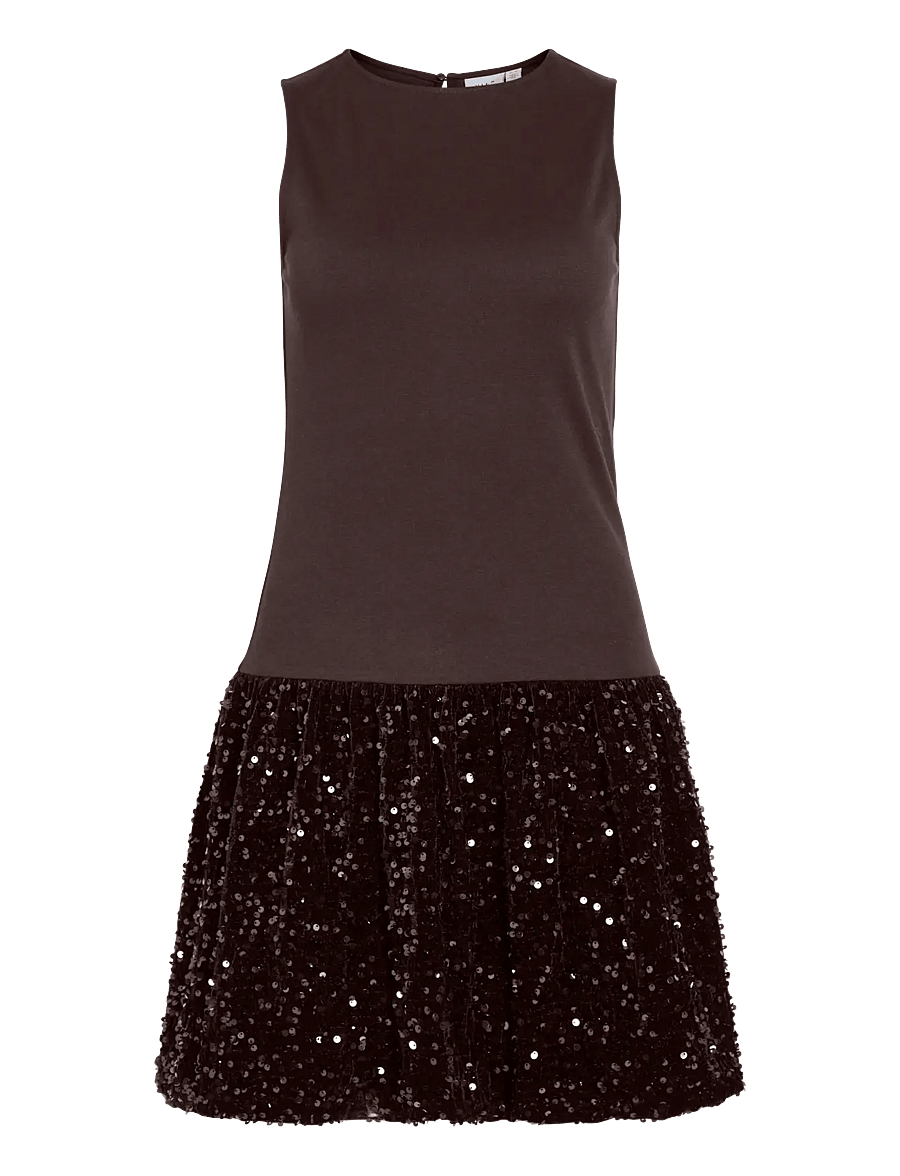 Vila - VIBELIEVE S/S MIX SEQUINS DRESS/1/PTY/KA - paillettenkleider - coffee bean - 0