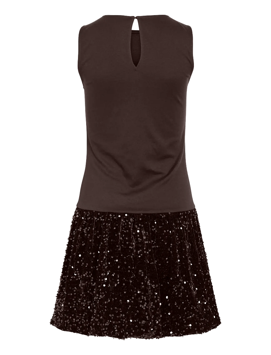 Vila - VIBELIEVE S/S MIX SEQUINS DRESS/1/PTY/KA - paillettenkleider - coffee bean - 1