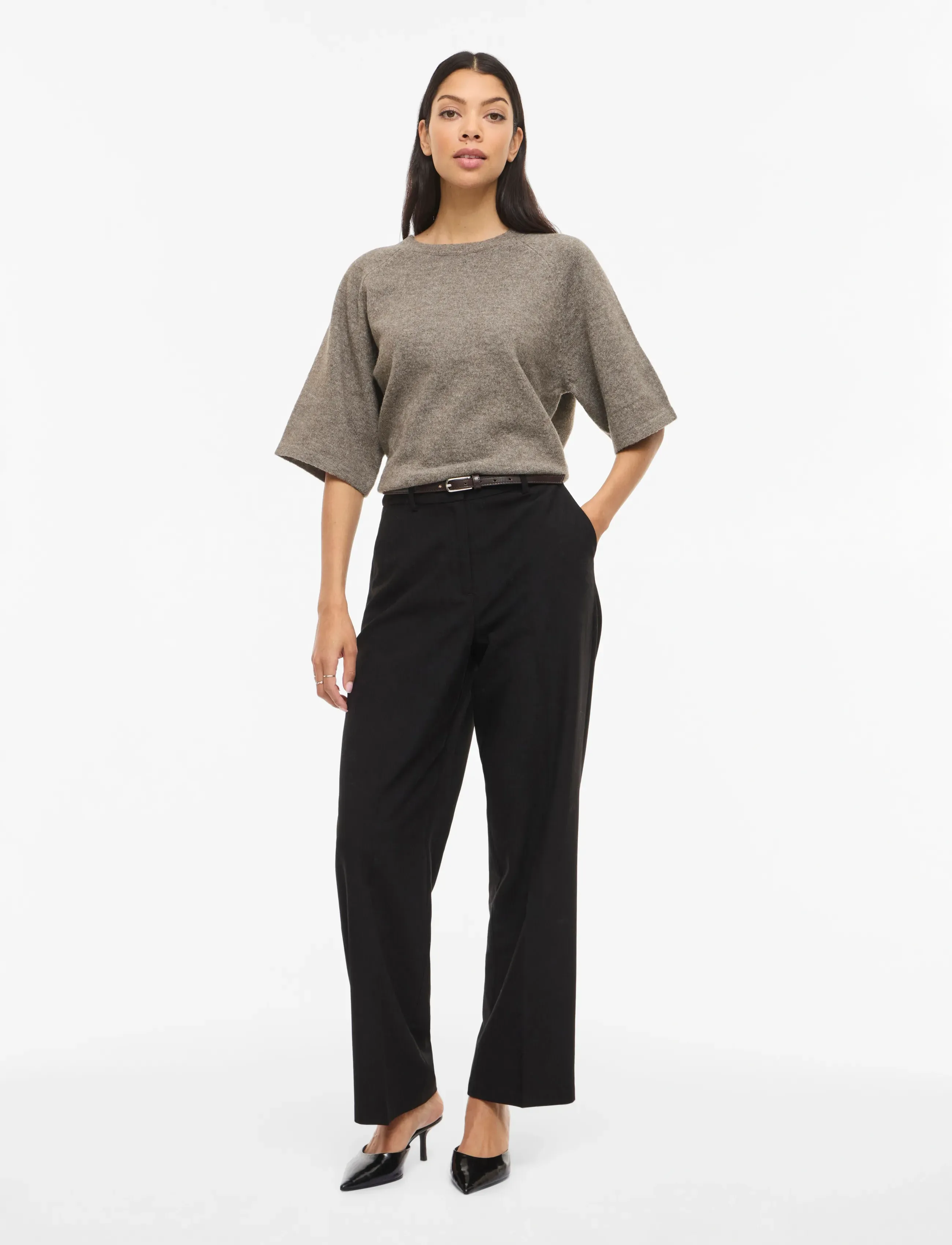 Vila - VILIGA 2/4 O-NECK KNIT TOP - NOOS - pulls - falcon - 4