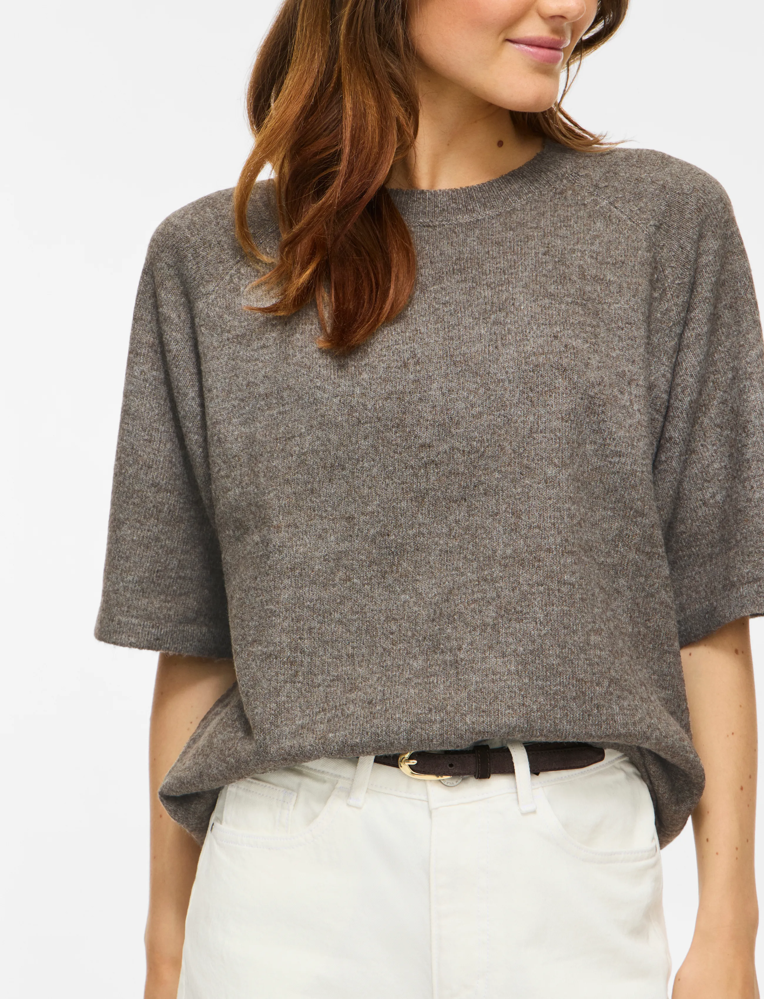 Vila VILIGA 2/4 O-NECK KNIT TOP - NOOS - Fødselsdag - FALCON / beige