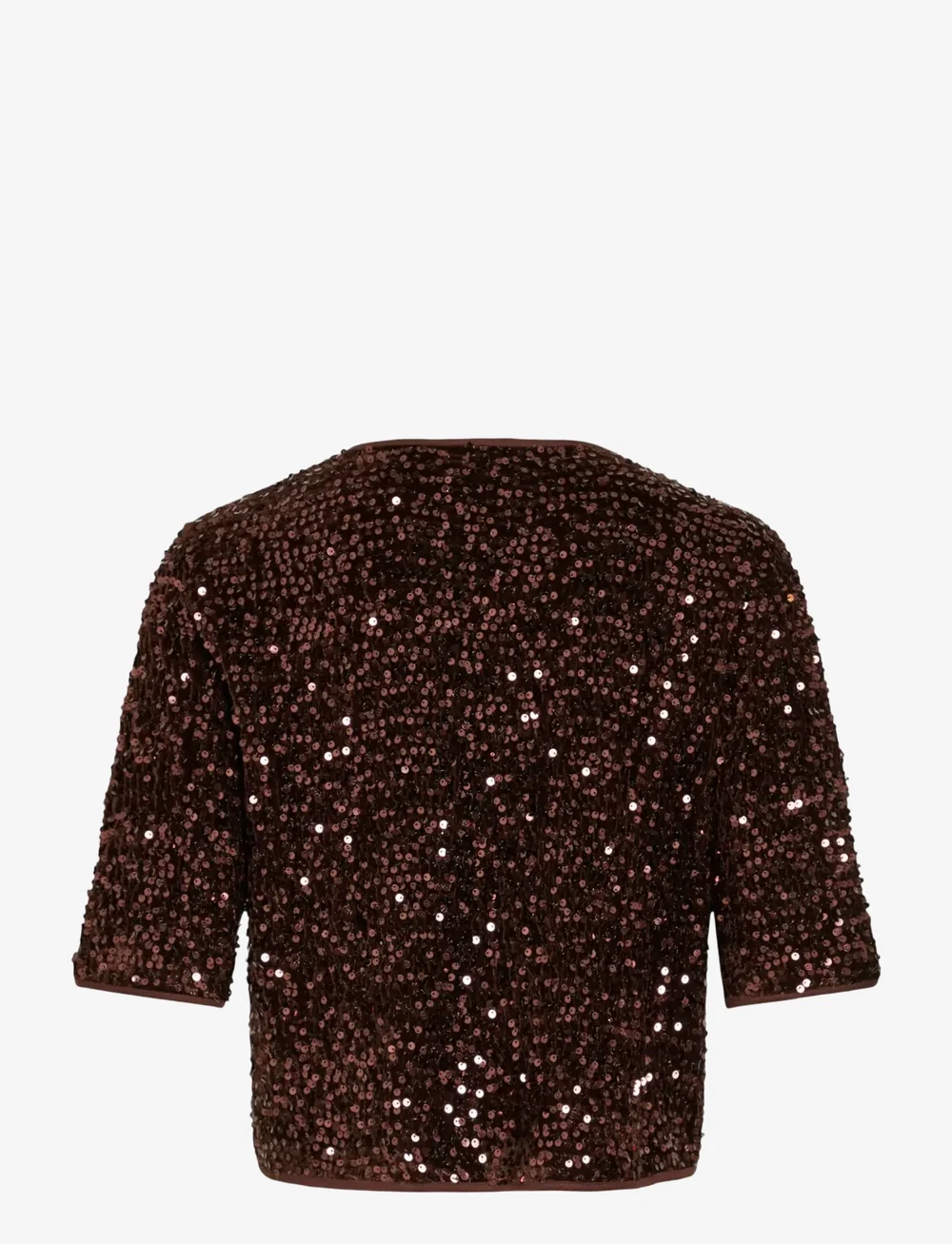 Vila - VIBELIEVE S/S TIE SEQUINS TOP/PTYKA - marškinėliai - hot chocolate - 1