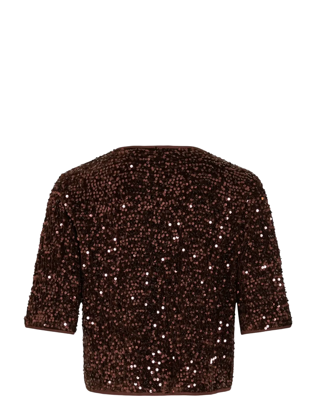 Vila - VIBELIEVE S/S TIE SEQUINS TOP/PTYKA - t-särgid - hot chocolate - 1