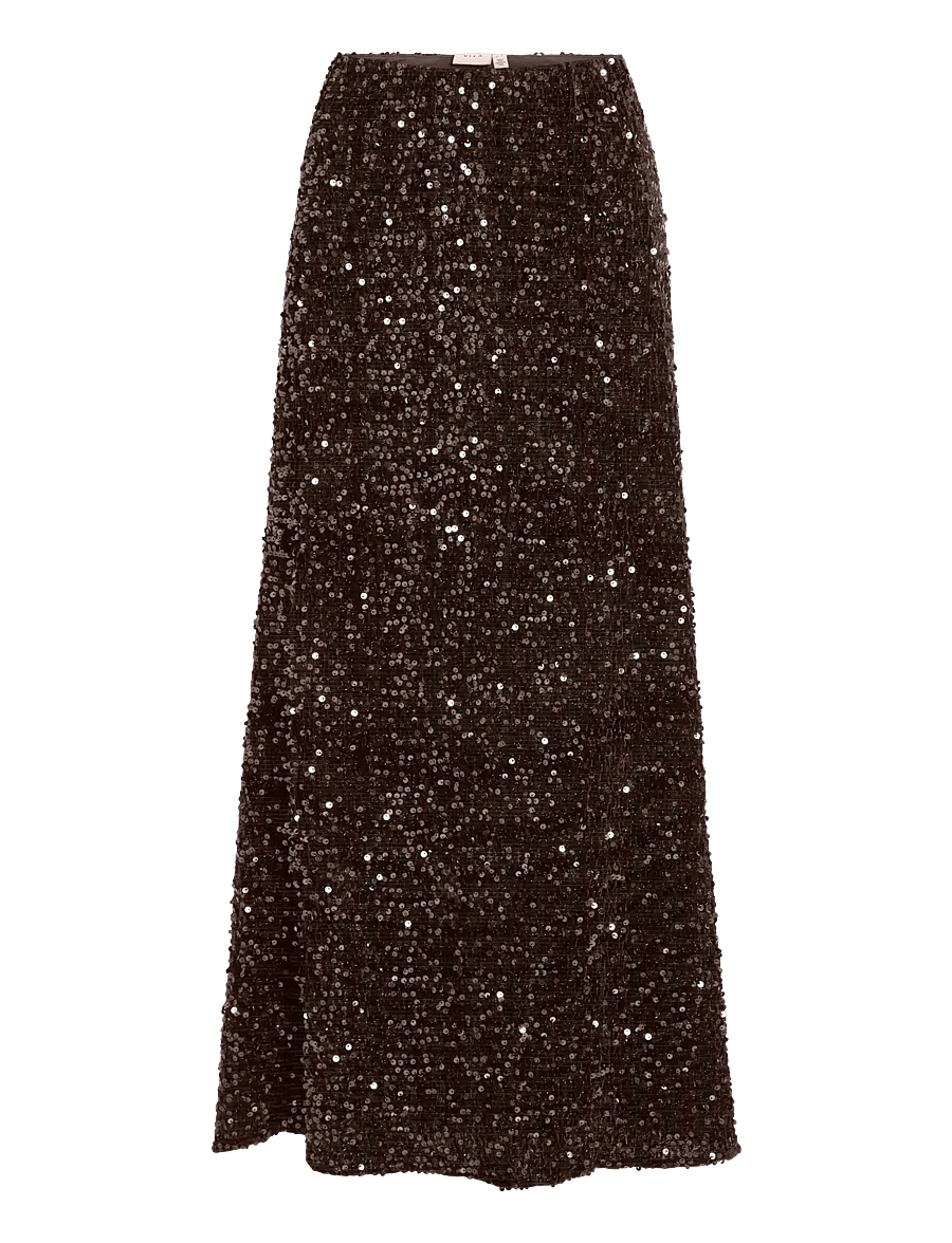 Vila - VIBELIEVE HW ANKLE SEQUINS SKIRT1/PTY/KA - paljettkjolar - coffee bean - 0