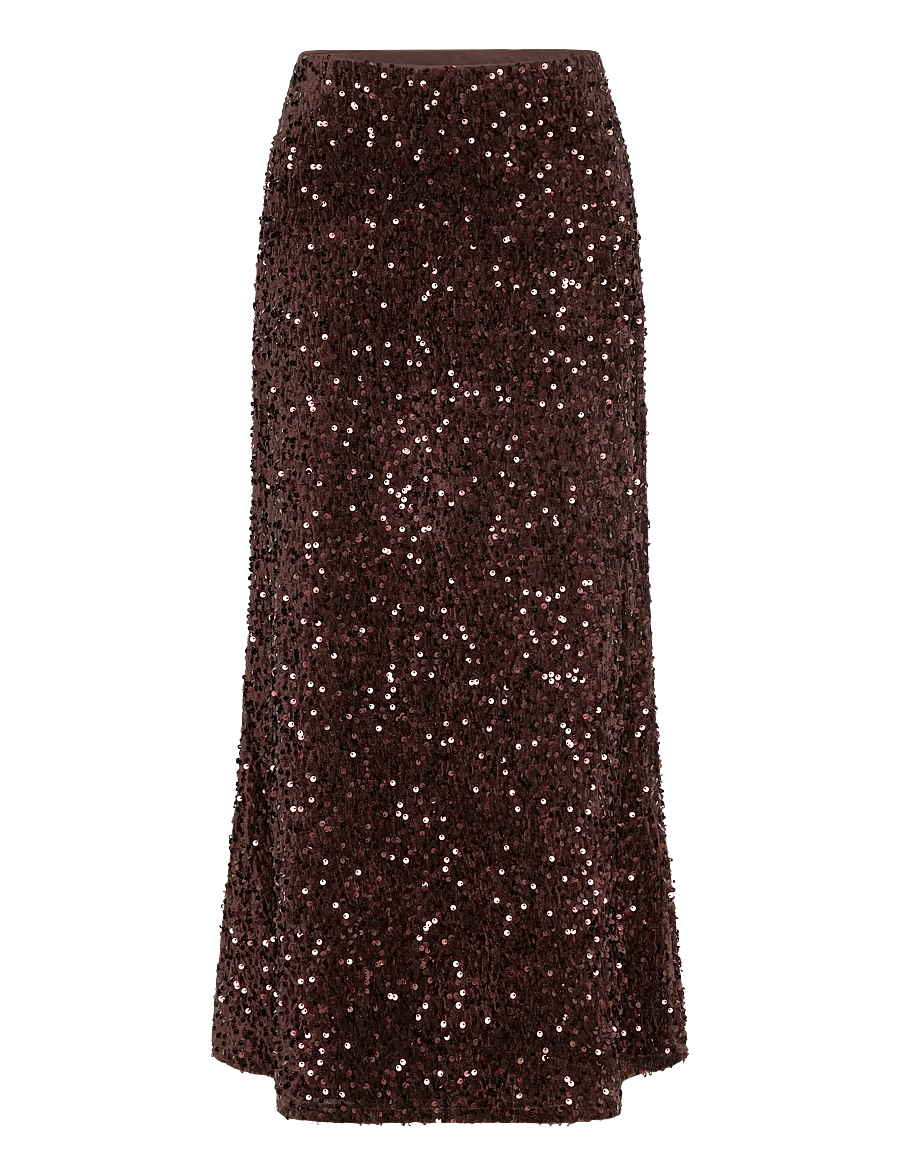 Vila - VIBELIEVE HW ANKLE SEQUINS SKIRT/PTY/KA - pailletten-röcke - hot chocolate - 0
