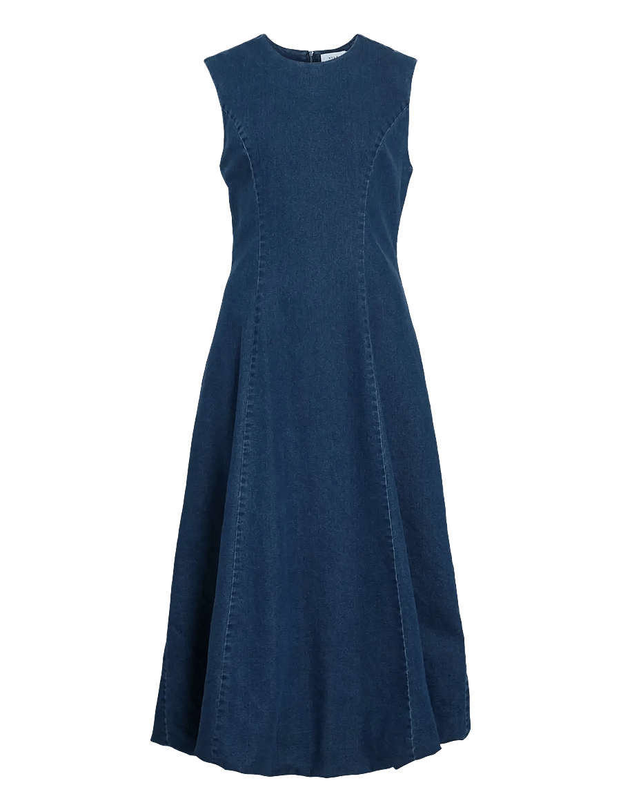 Vila - VIAMANZA S/L DENIM ANKLE DRESS/BFS - jeanskleider - dark blue denim - 1