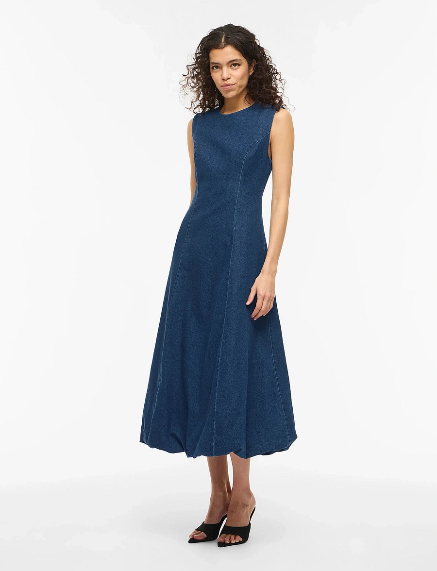Vila - VIAMANZA S/L DENIM ANKLE DRESS/BFS - jeanskleider - dark blue denim - 0