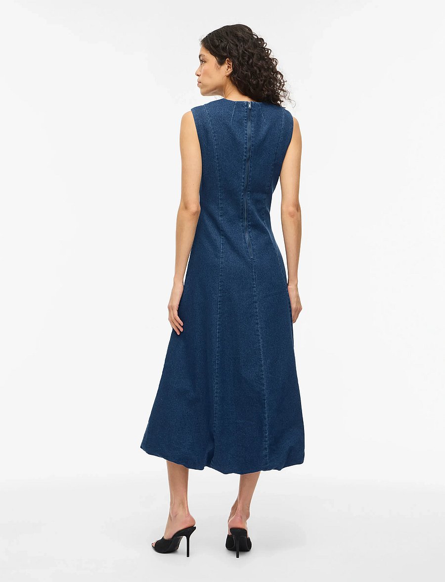 Vila - VIAMANZA S/L DENIM ANKLE DRESS/BFS - jeanskleider - dark blue denim - 3