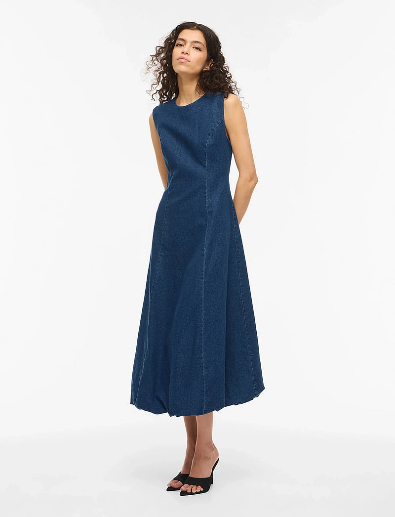 Vila - VIAMANZA S/L DENIM ANKLE DRESS/BFS - jeanskleider - dark blue denim - 4