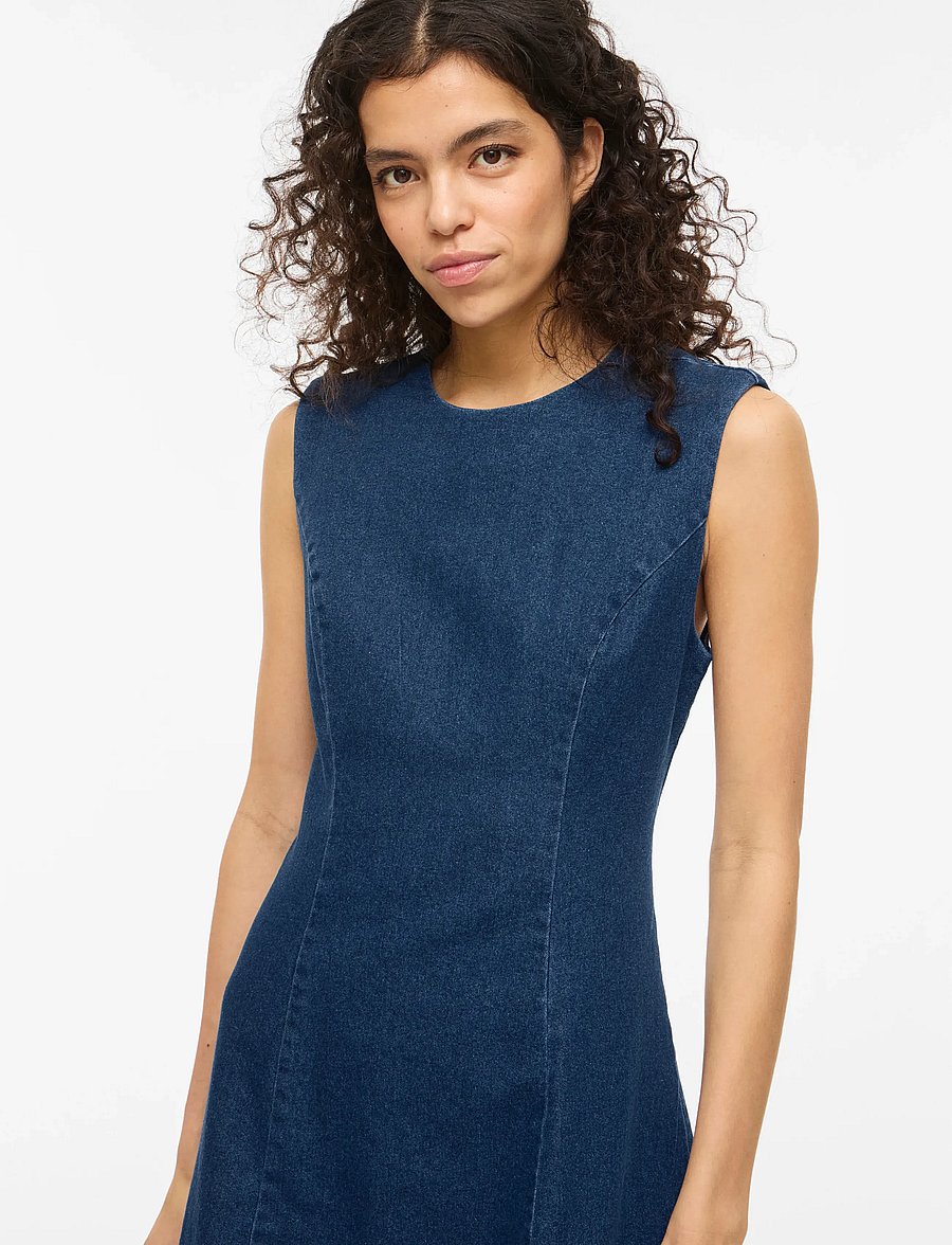 Vila - VIAMANZA S/L DENIM ANKLE DRESS/BFS - jeanskleider - dark blue denim - 5