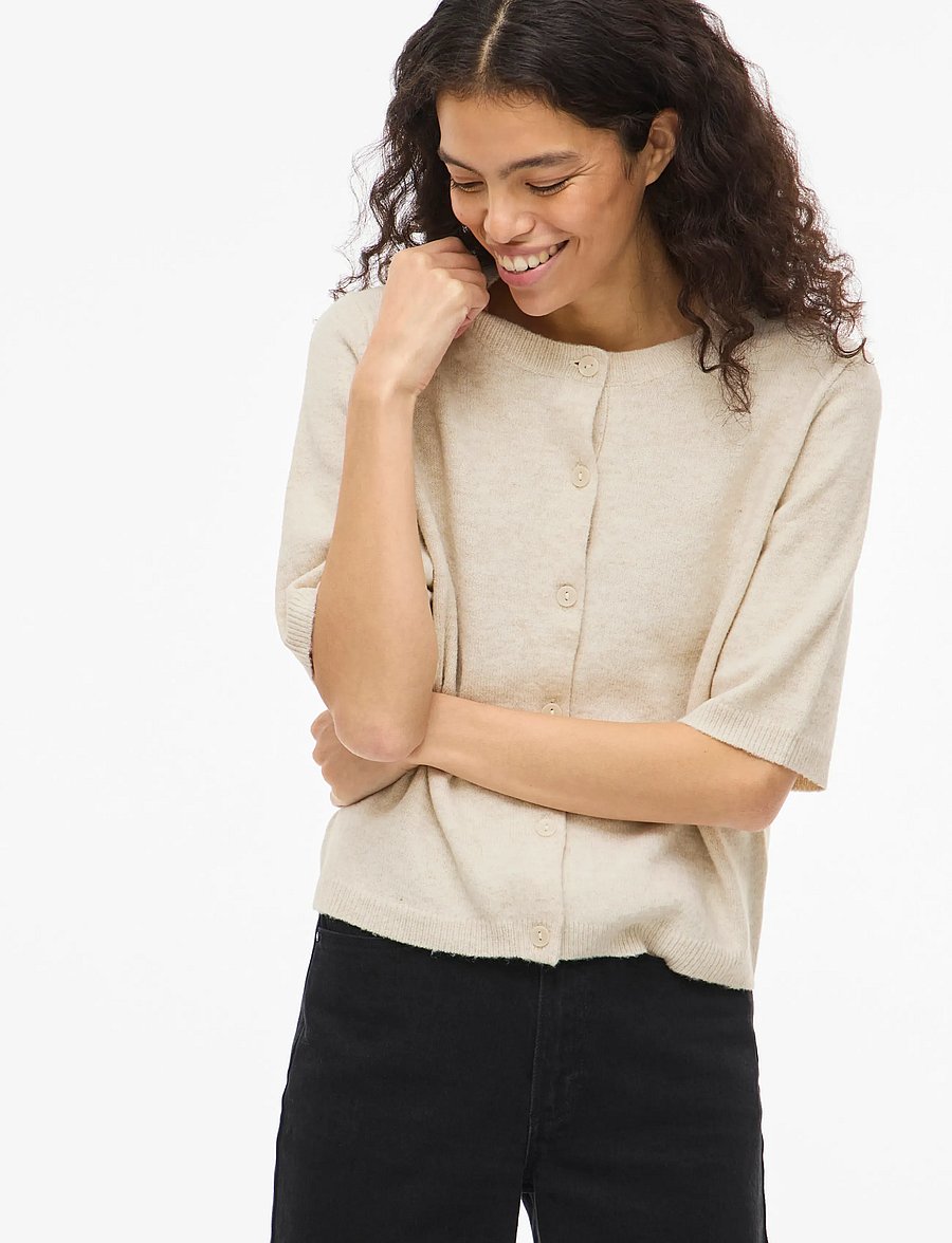 Vila - VILIGA 2/4 O-NECK KNIT CARDIGAN - NOOS - strickjacken - birch - 5
