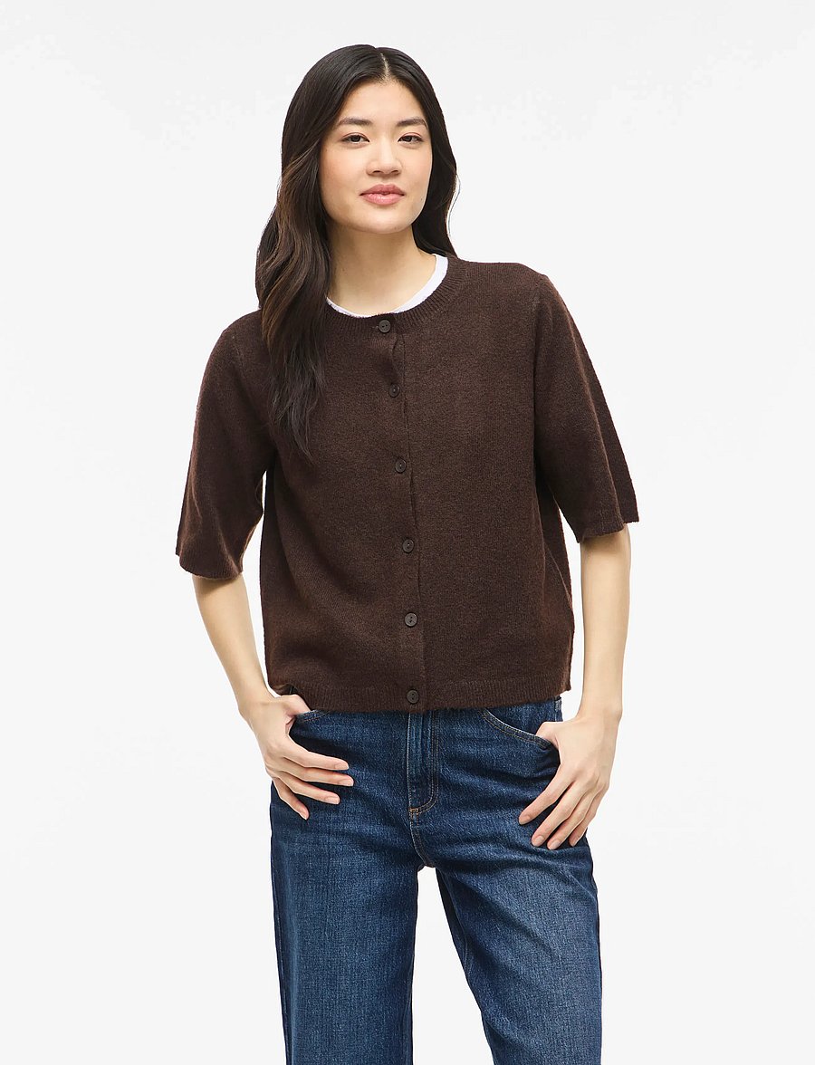 Vila - VILIGA 2/4 O-NECK KNIT CARDIGAN - NOOS - strickjacken - coffee bean - 0