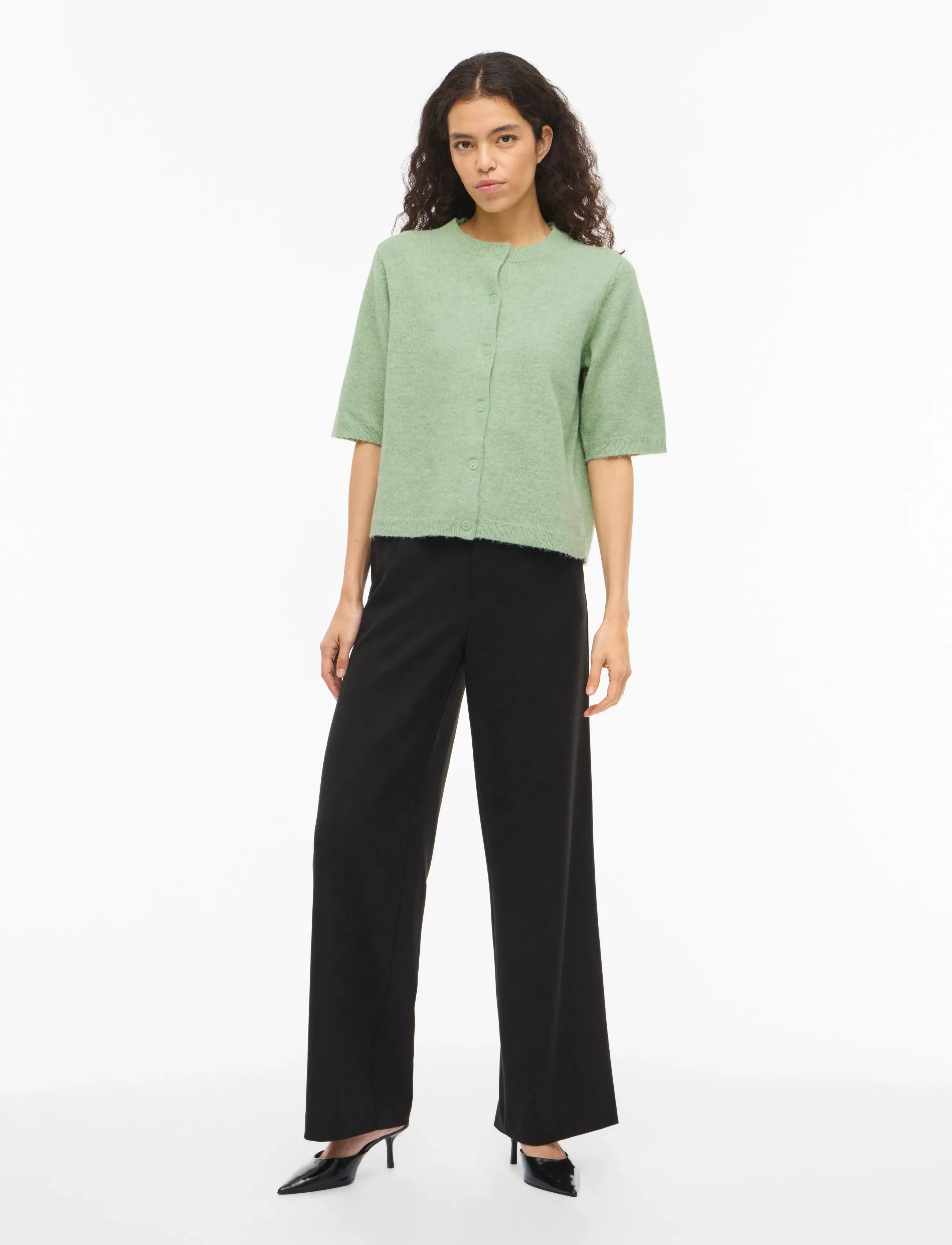 Vila - VILIGA 2/4 O-NECK KNIT CARDIGAN - NOOS - cardigans - smoke green - 4