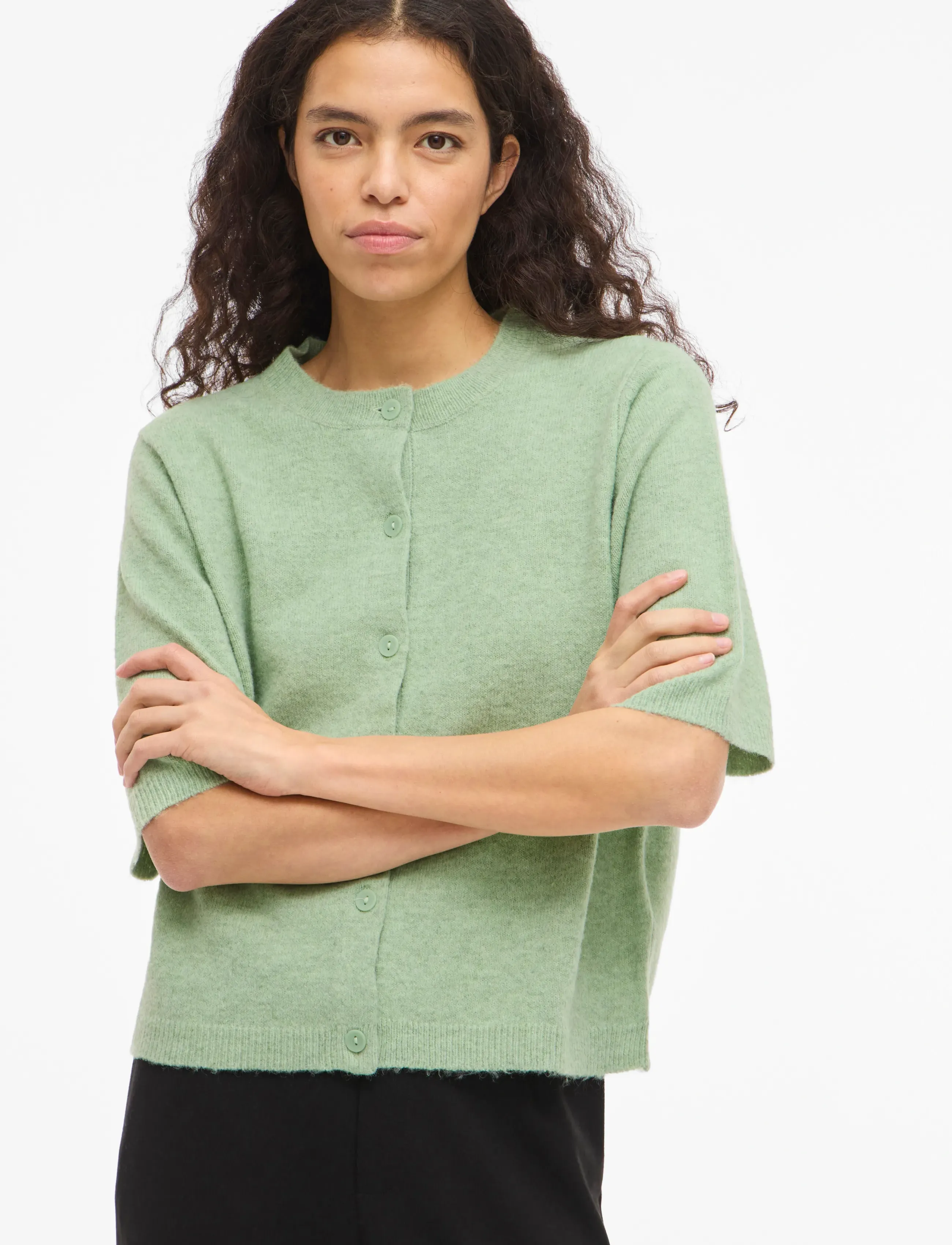 Vila VILIGA 2/4 O-NECK KNIT CARDIGAN - NOOS - Knitwear - SMOKE GREEN / green
