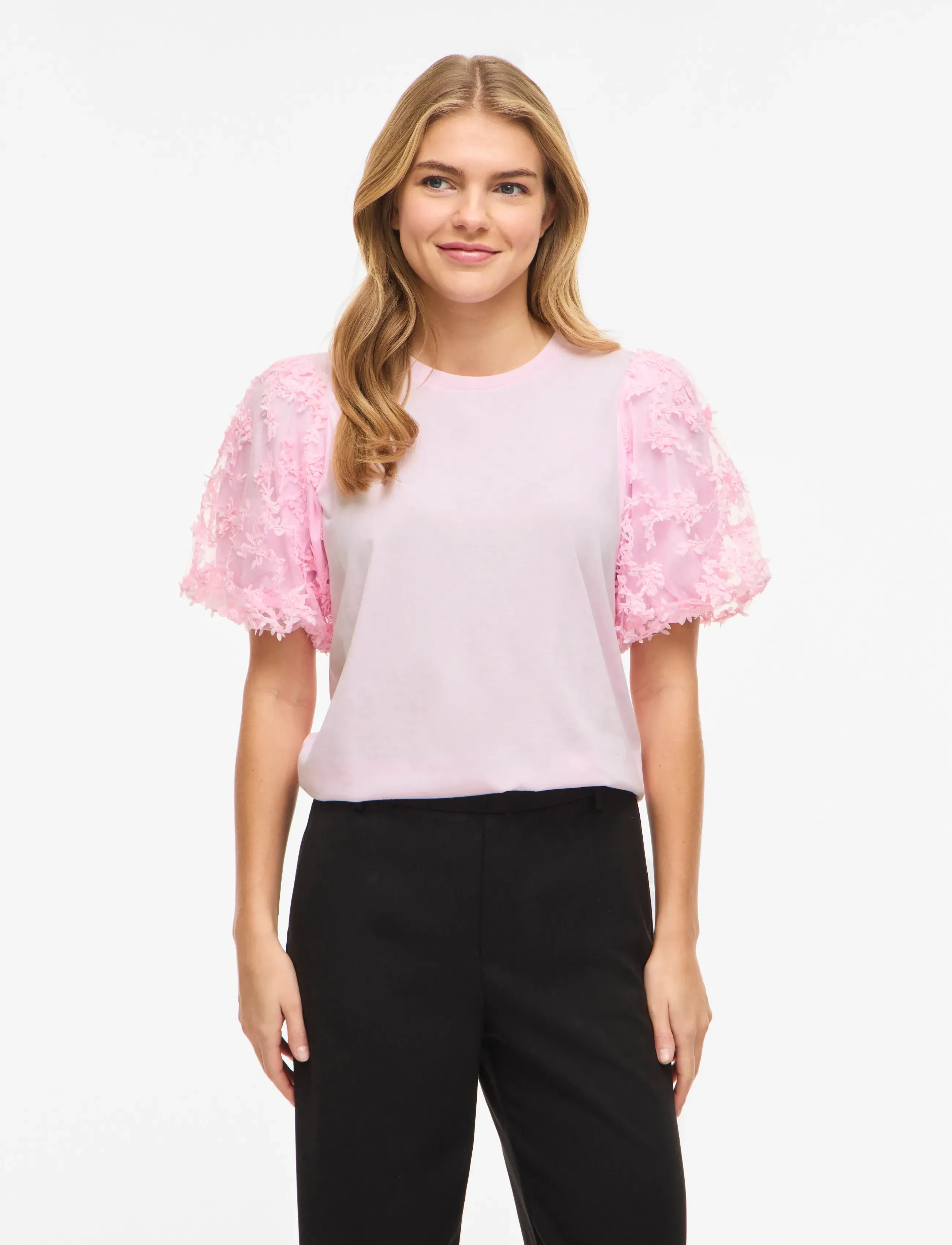 Vila VIONESCA O-NECK S/S TOP - T-shirts - CHERRY BLOSSOM / pink/rose
