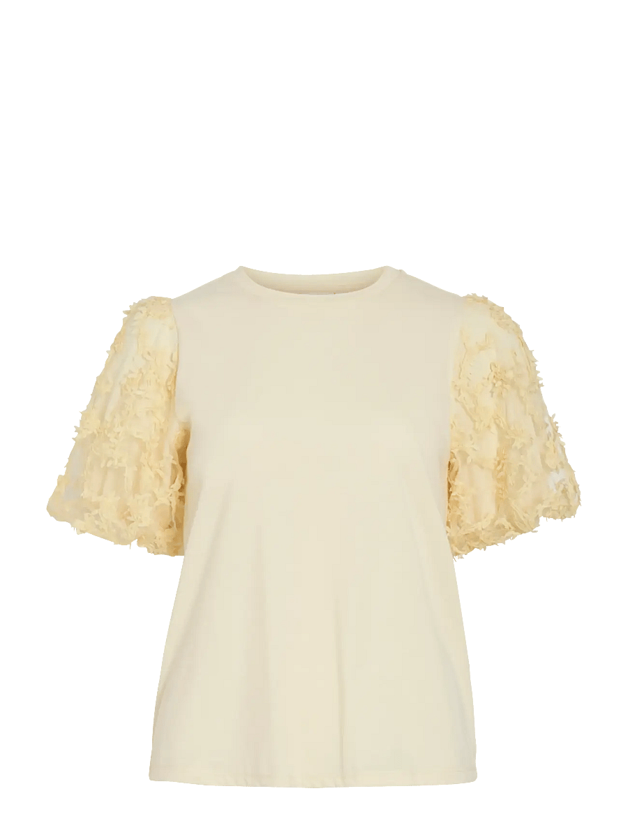 Vila - VIONESCA O-NECK S/S TOP - t-särgid - pastel yellow - 1
