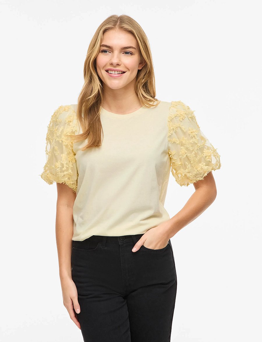 Vila - VIONESCA O-NECK S/S TOP - t-särgid - pastel yellow - 0