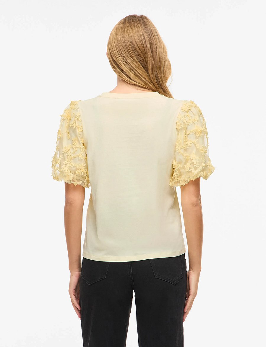Vila - VIONESCA O-NECK S/S TOP - t-särgid - pastel yellow - 3