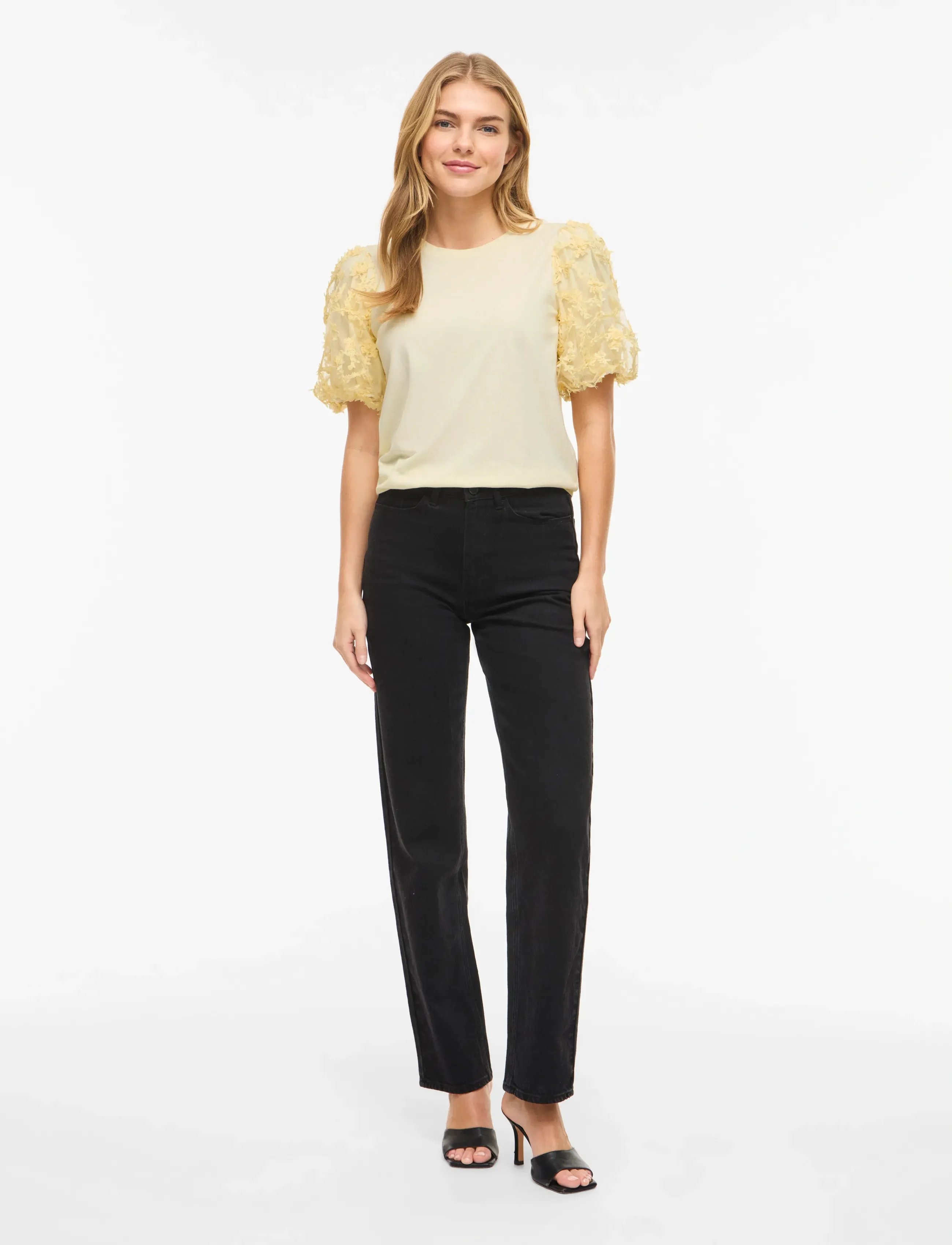 Vila - VIONESCA O-NECK S/S TOP - t-shirts - pastel yellow - 4