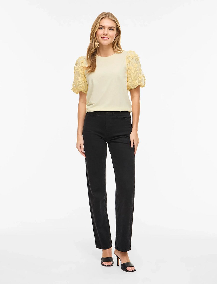 Vila - VIONESCA O-NECK S/S TOP - t-särgid - pastel yellow - 4