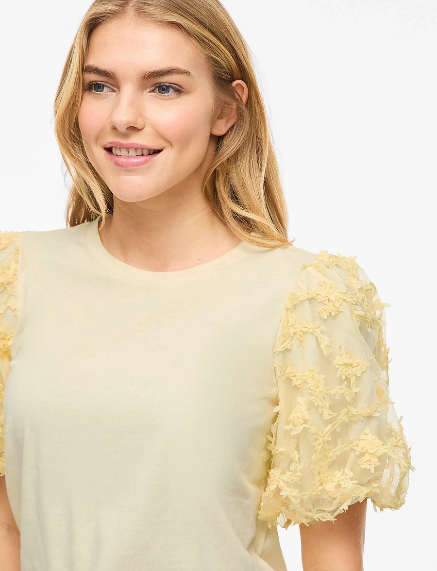 Vila - VIONESCA O-NECK S/S TOP - t-särgid - pastel yellow - 5