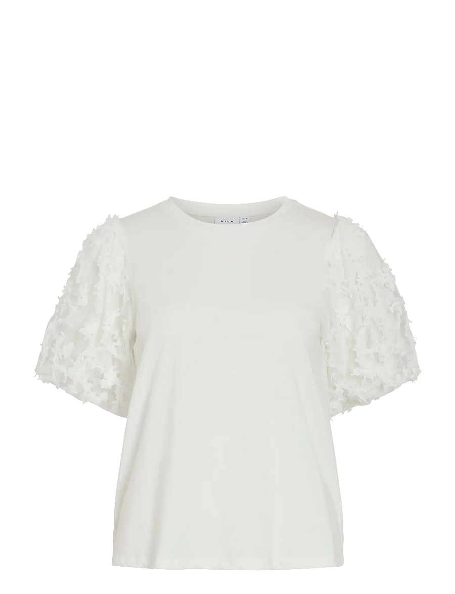 Vila - VIONESCA O-NECK S/S TOP - t-särgid - snow white - 1