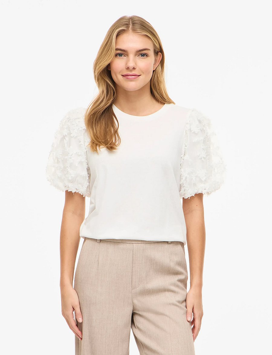 Vila - VIONESCA O-NECK S/S TOP - t-särgid - snow white - 0