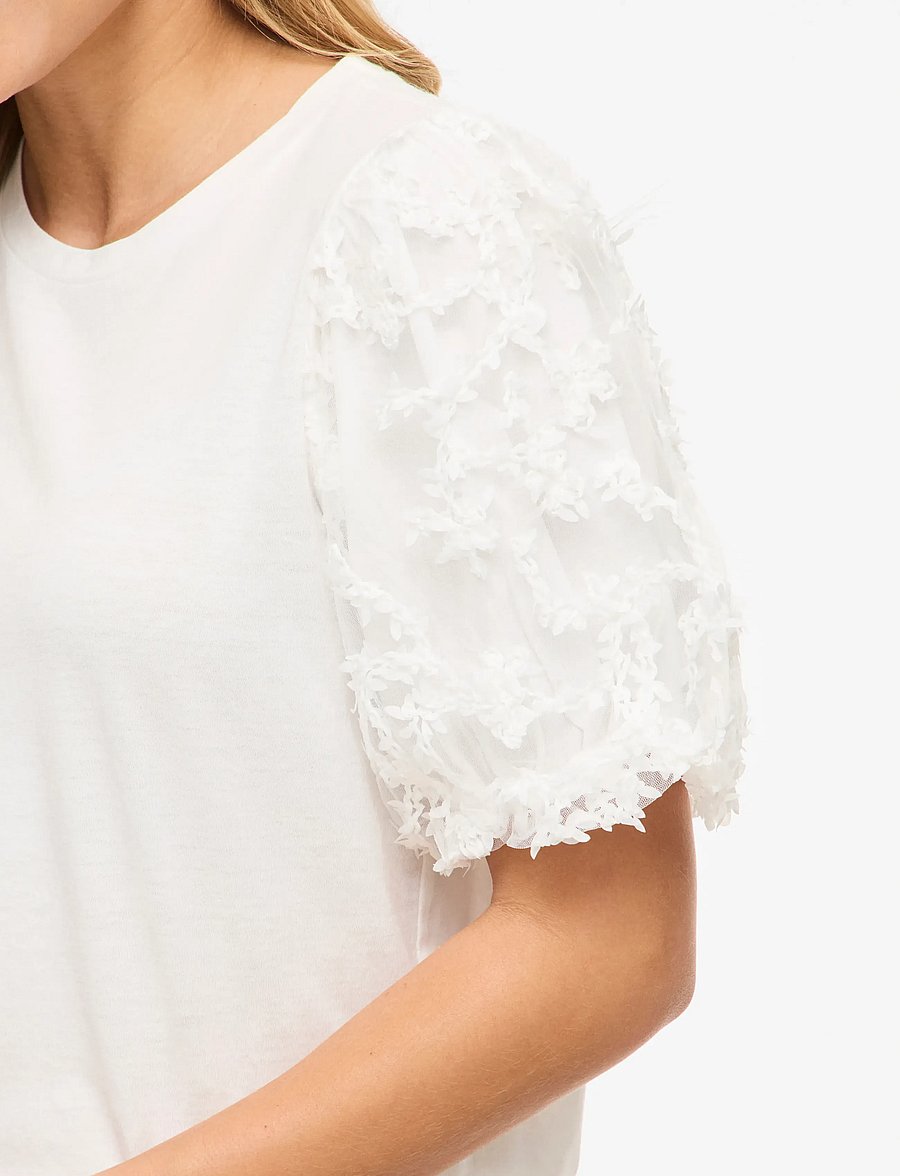 Vila - VIONESCA O-NECK S/S TOP - t-särgid - snow white - 5