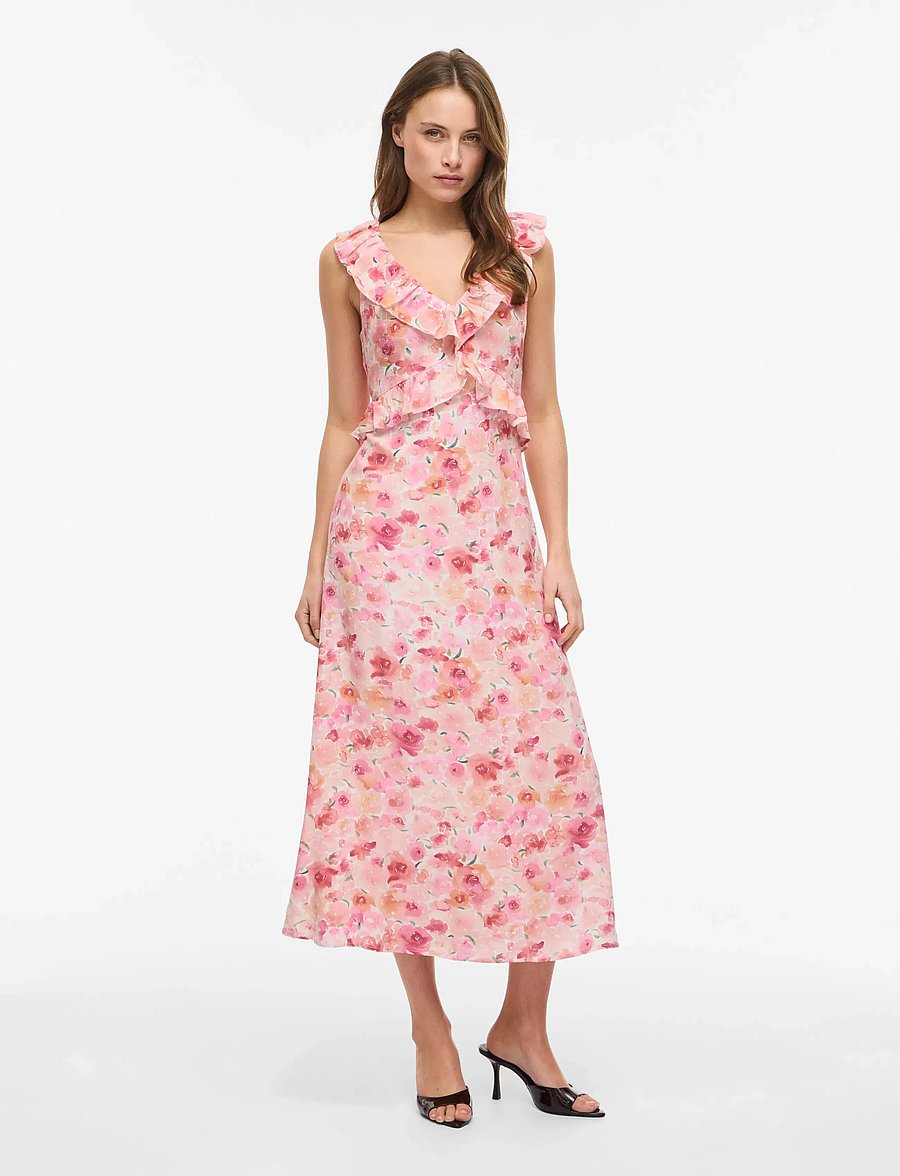 Vila - VIASTRA S/L FLOUNCE MIDI DRESS/DC - sommerkjoler - snow white - 4