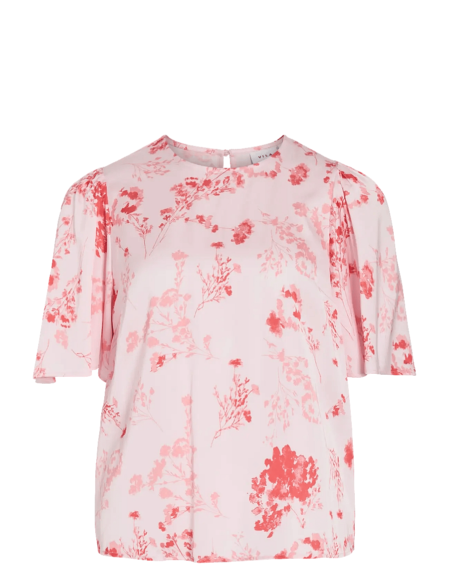 Vila - VITHALIA ANYA 2/4 O-NECK TOP/DC - kortærmede bluser - cherry blossom - 0