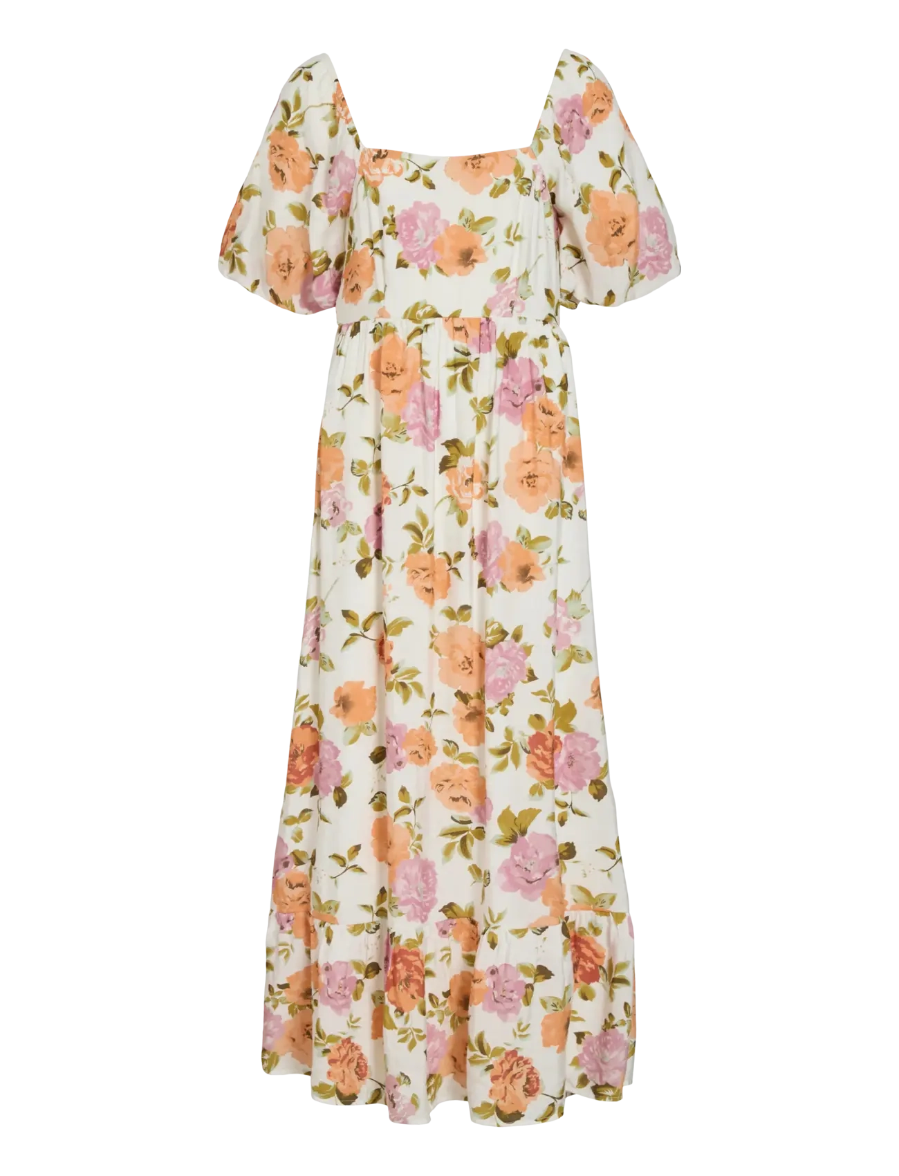 Vila VIFLOLA SQUARE NECK 2/4 ANKLE DRESS/DC/R - Vila - SNOW WHITE / orange