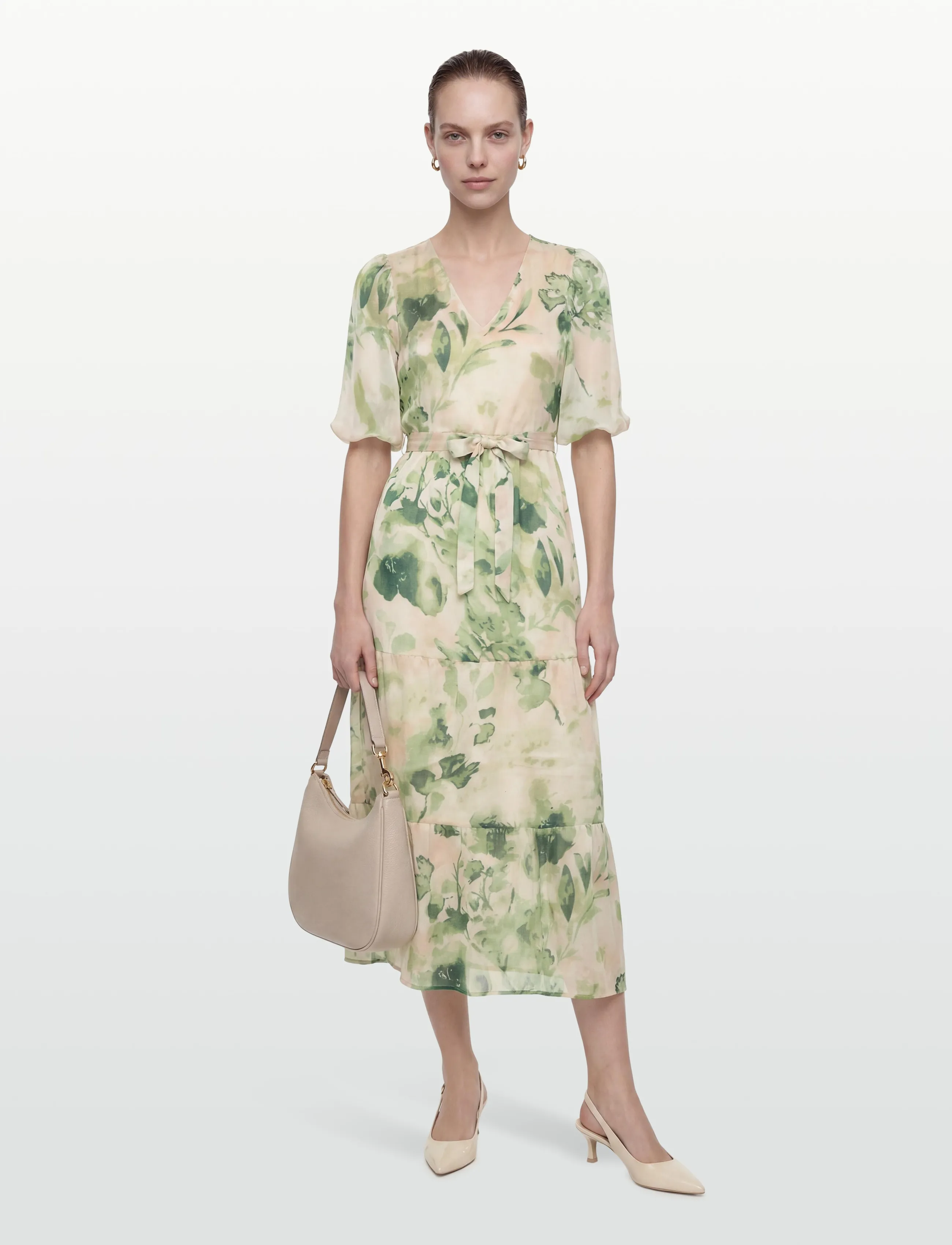 Vila VIMOLINA V-NECK 2/4 ANKLE DRESS/DC/R - Kampagne - BIRCH / green