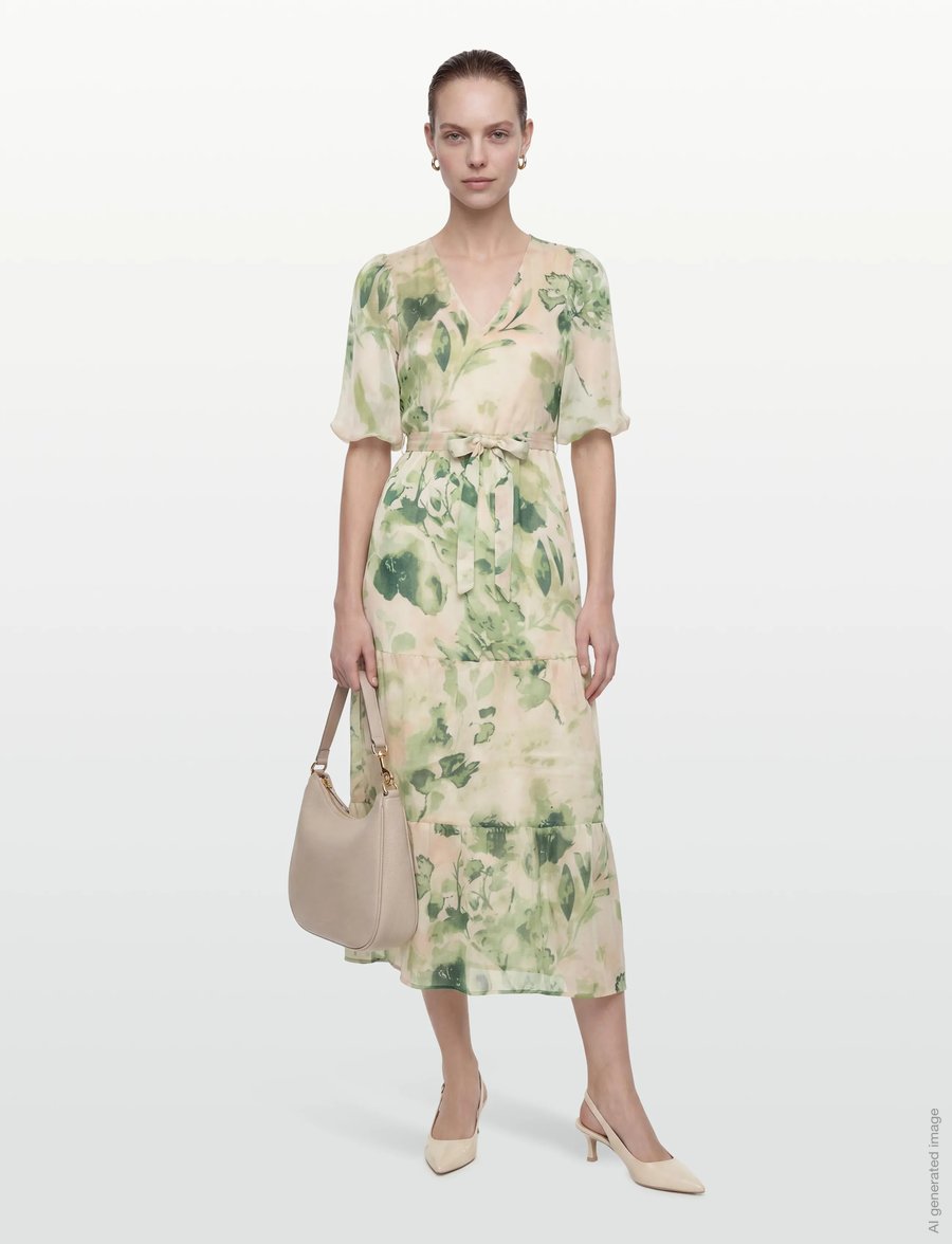 Vila - VIMOLINA V-NECK 2/4 ANKLE DRESS/DC/R - sommerkleider - birch - 0
