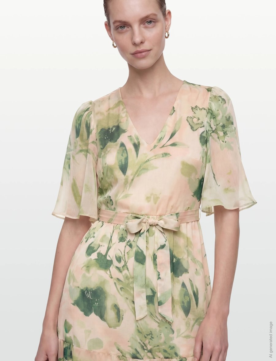 Vila - VIMOLINA V-NECK 2/4 ANKLE DRESS/DC/R - sommerkleider - birch - 4