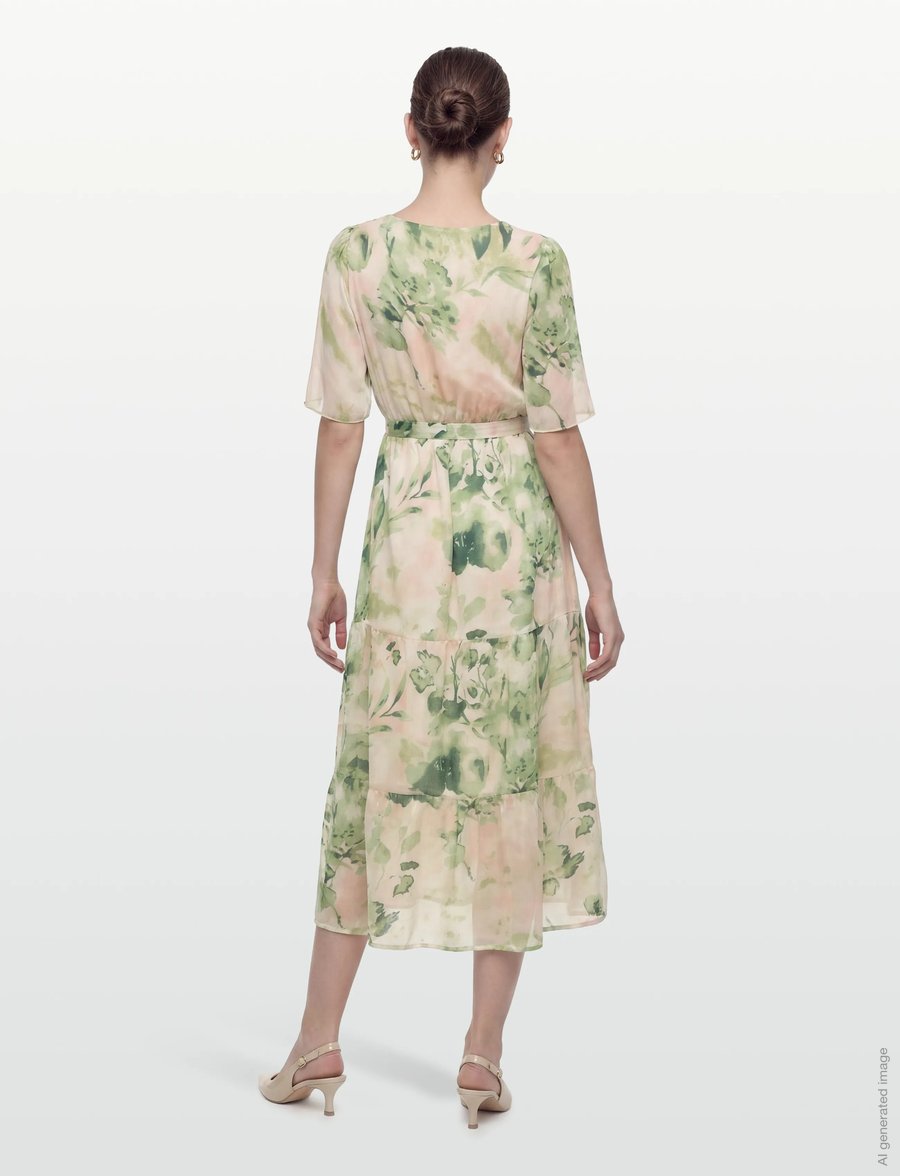 Vila - VIMOLINA V-NECK 2/4 ANKLE DRESS/DC/R - sommerkleider - birch - 5