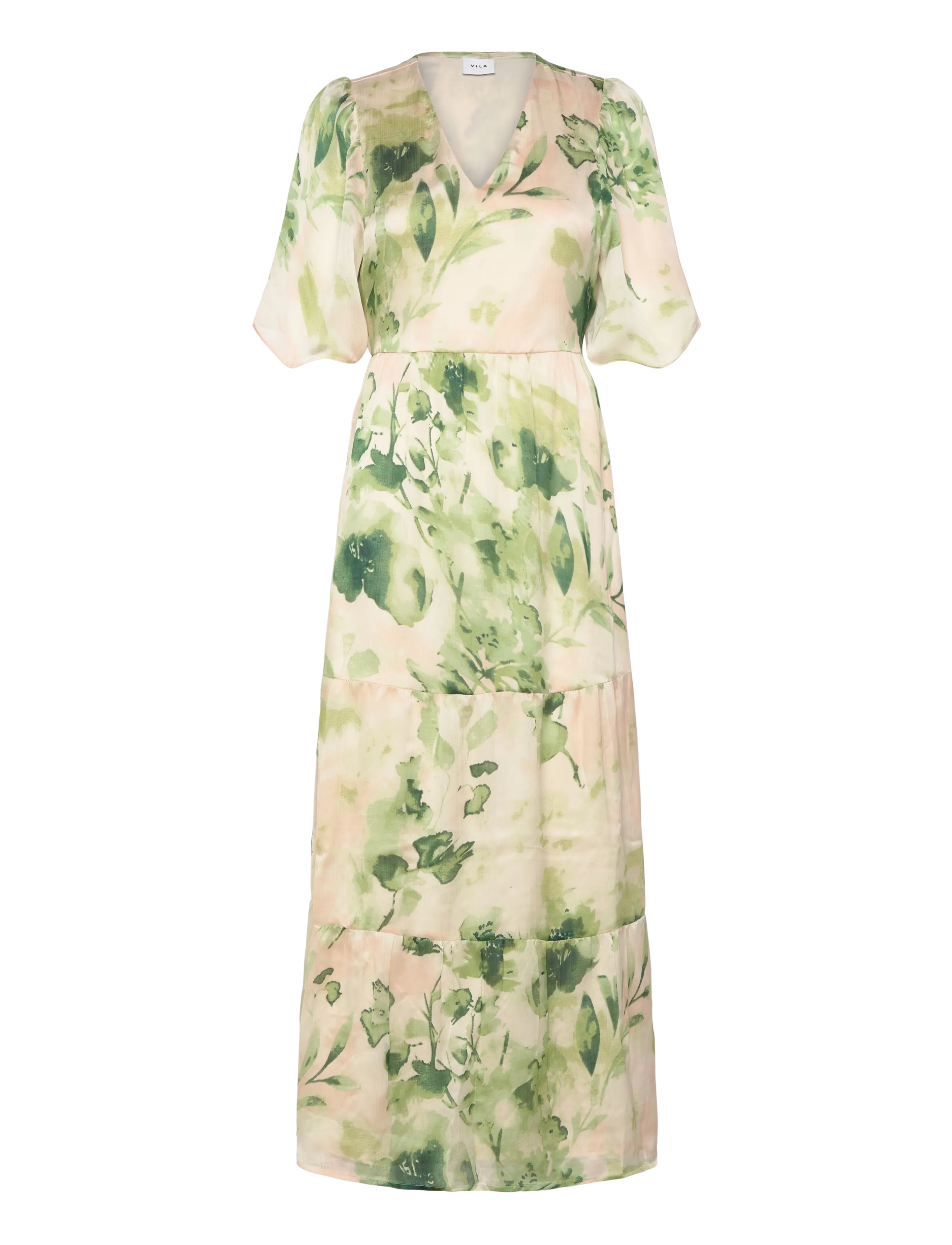Vila - VIMOLINA V-NECK 2/4 ANKLE DRESS/DC/R - sommerkleider - birch - 3