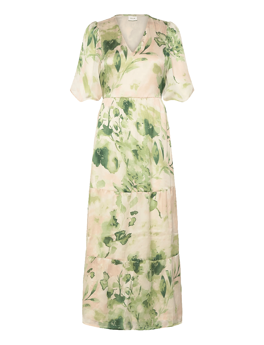 Vila - VIMOLINA V-NECK 2/4 ANKLE DRESS/DC/R - sommerkleider - birch - 3