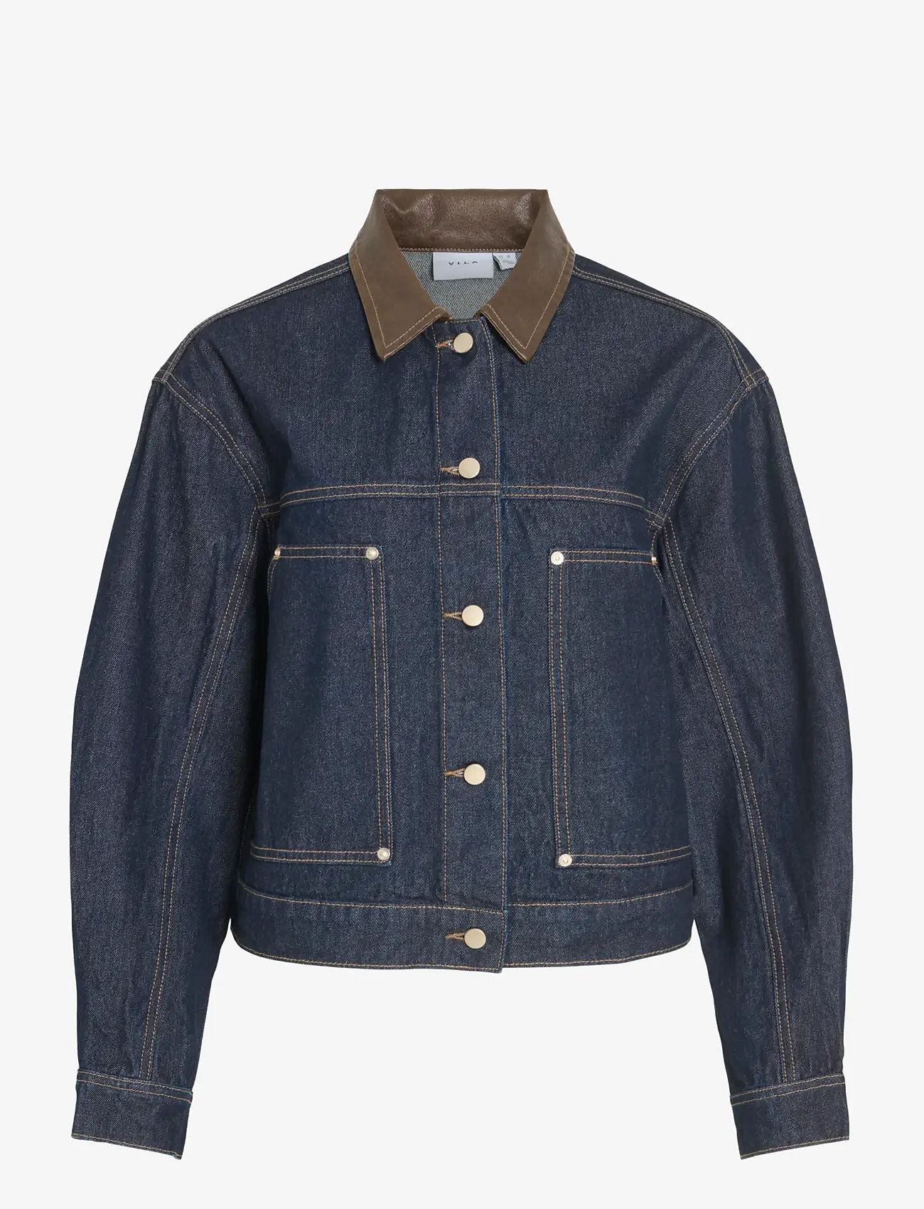 Vila - VILOVA L/S COLLAR DENIM JAKCET DBD/BFS - jeansjacken - dark blue denim - 1