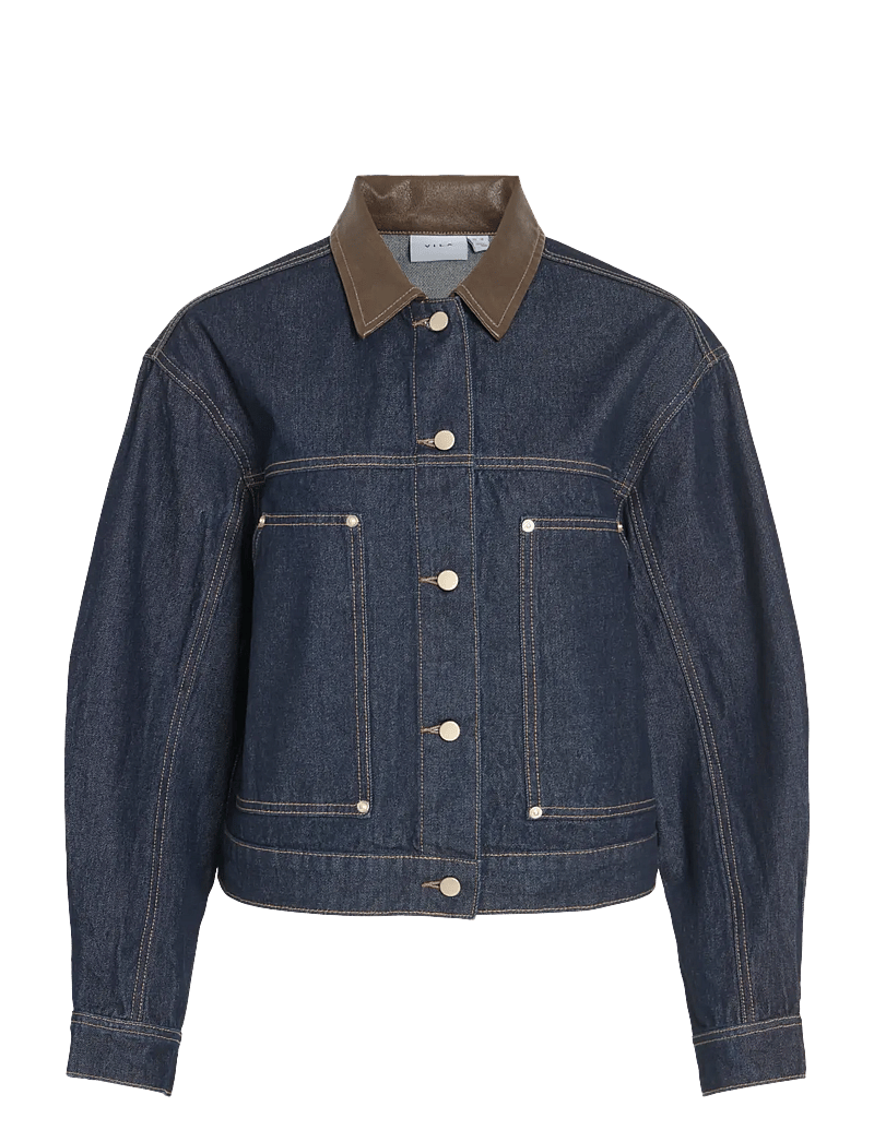 Vila - VILOVA L/S COLLAR DENIM JAKCET DBD/BFS - jeansjacken - dark blue denim - 1