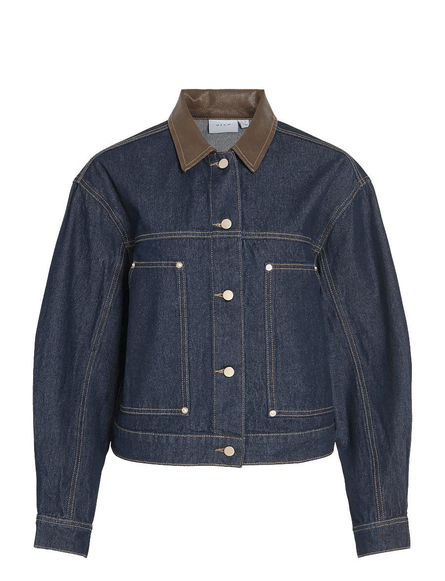 Vila - VILOVA L/S COLLAR DENIM JAKCET DBD/BFS - teksatagid - dark blue denim - 1