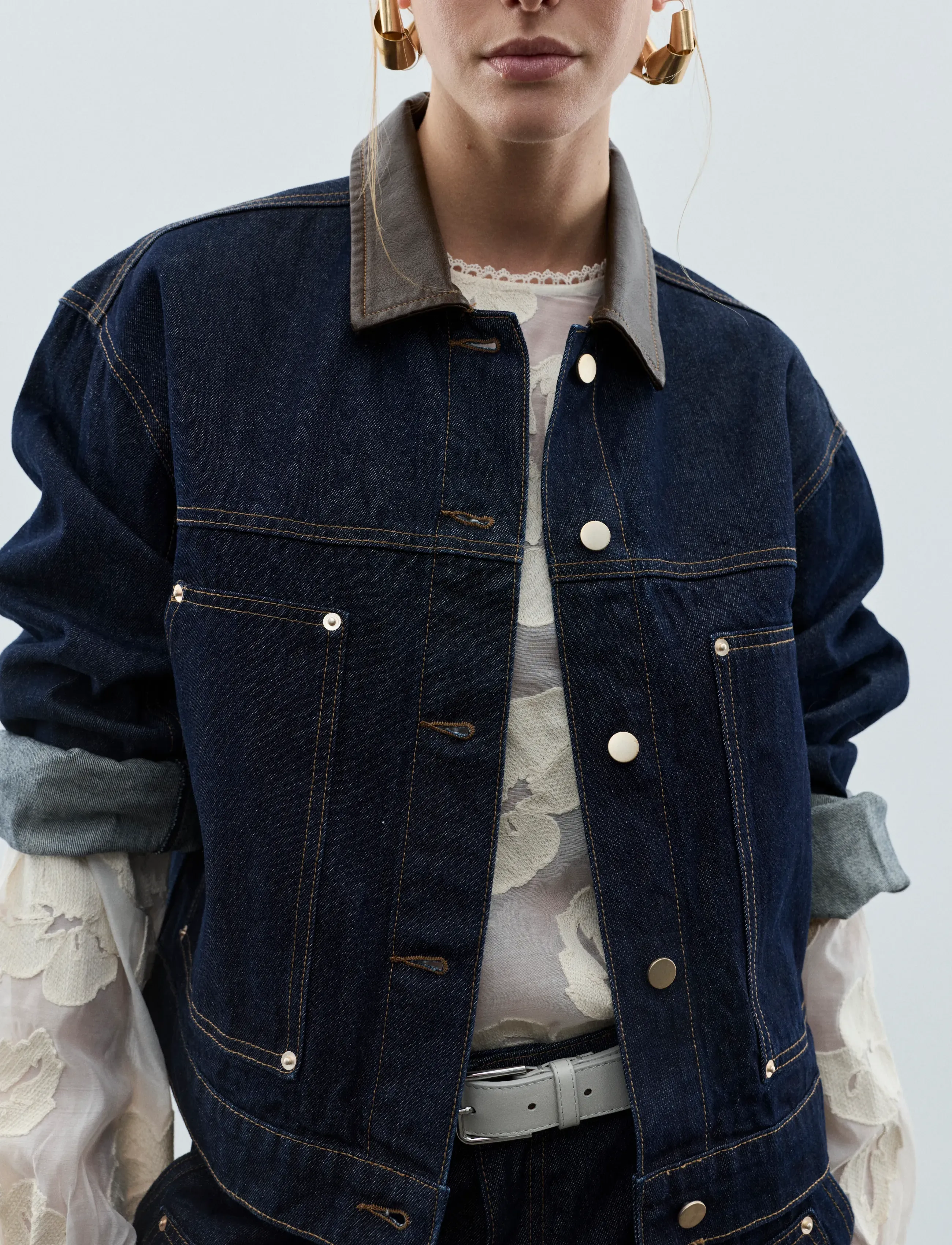 Vila - VILOVA L/S COLLAR DENIM JAKCET DBD/BFS - forårsjakker - dark blue denim - 3