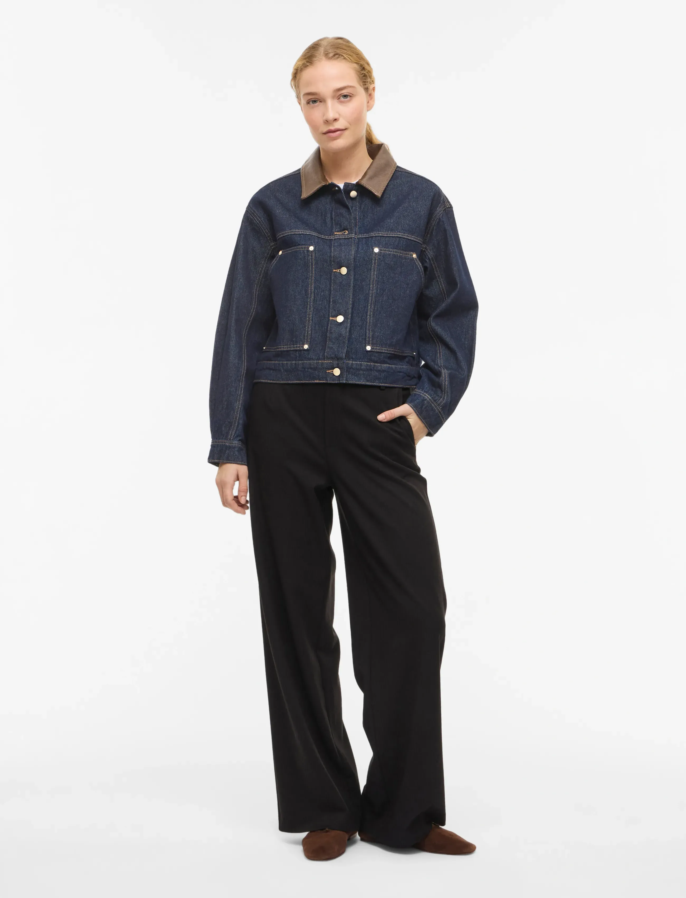 Vila - VILOVA L/S COLLAR DENIM JAKCET DBD/BFS - forårsjakker - dark blue denim - 4