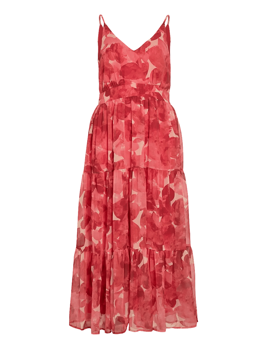 Vila - VIFLORIE S/L V-NECK ANKLE LAYER DRESS/DC - sommerkleider - paprika - 1