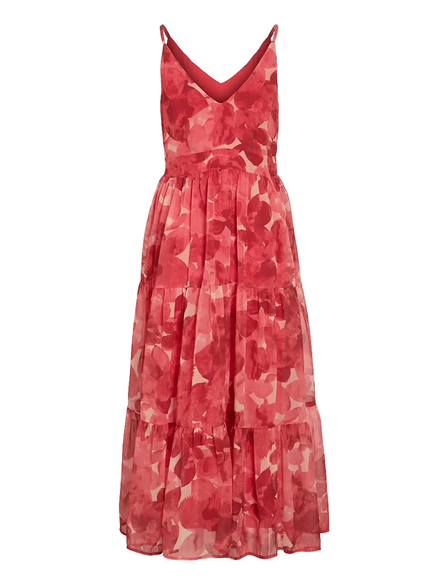 Vila - VIFLORIE S/L V-NECK ANKLE LAYER DRESS/DC - sommerkleider - paprika - 2