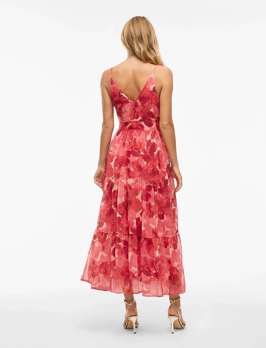 Vila - VIFLORIE S/L V-NECK ANKLE LAYER DRESS/DC - sommerkleider - paprika - 3
