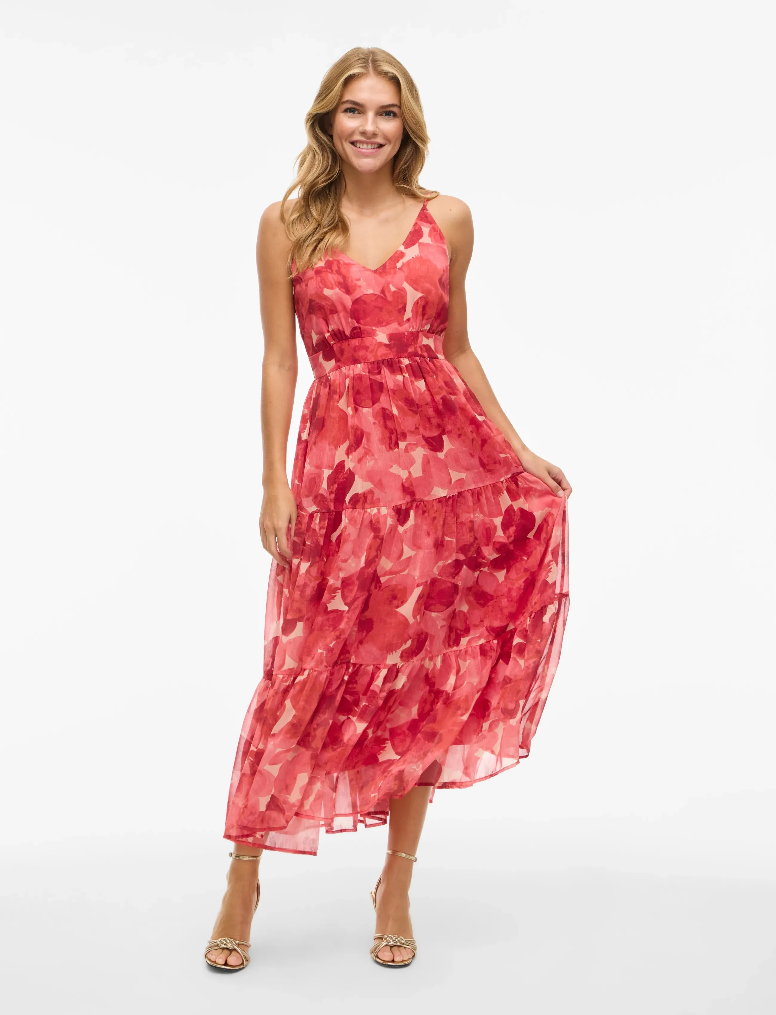 Vila - VIFLORIE S/L V-NECK ANKLE LAYER DRESS/DC - suvekleidid - paprika - 4