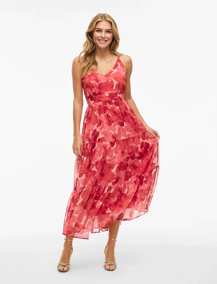 Vila - VIFLORIE S/L V-NECK ANKLE LAYER DRESS/DC - sommerkleider - paprika - 4