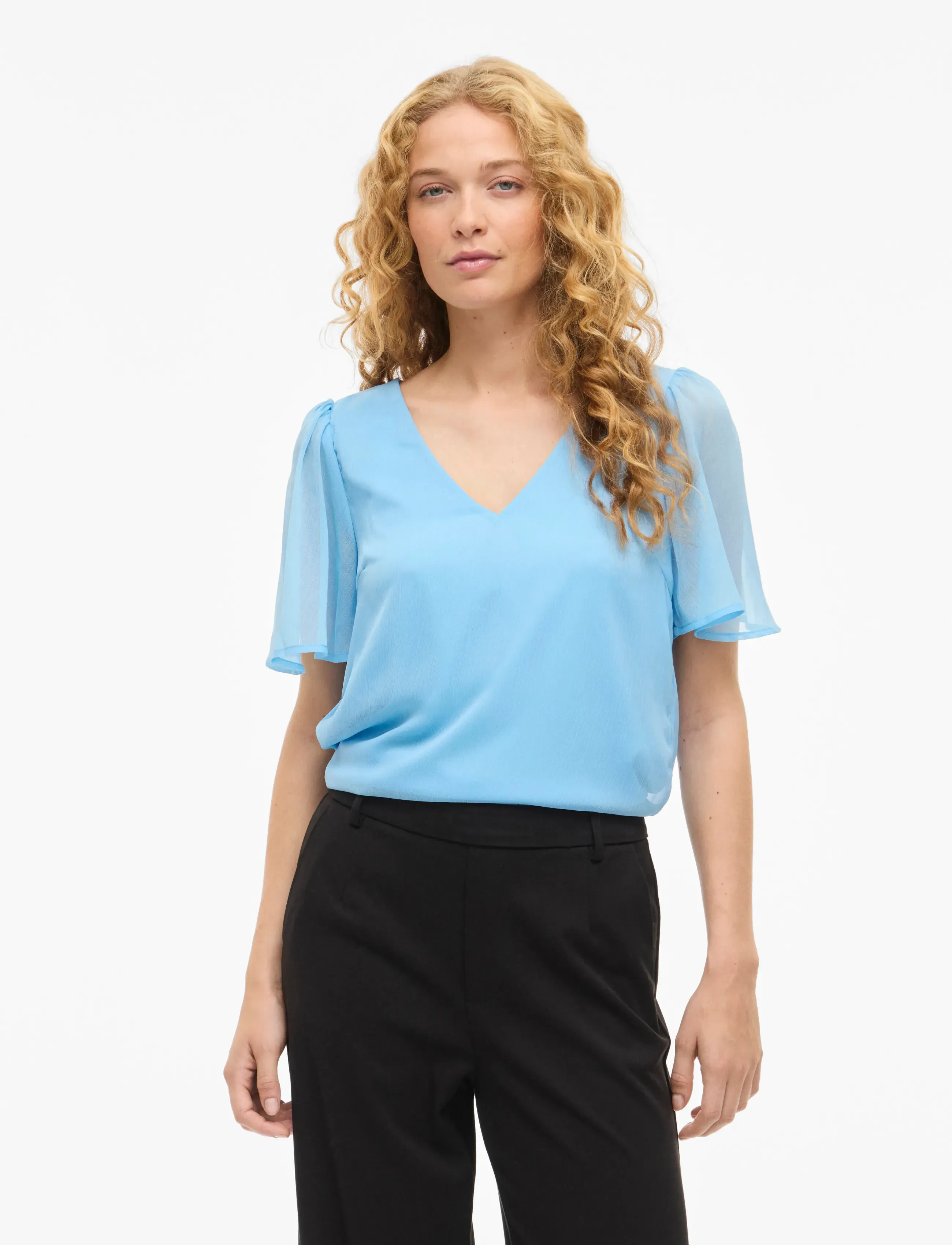 Vila - VIFALIA V-NECK S/S TOP 1 - lühikeste varrukatega pluusid - all aboard - 0