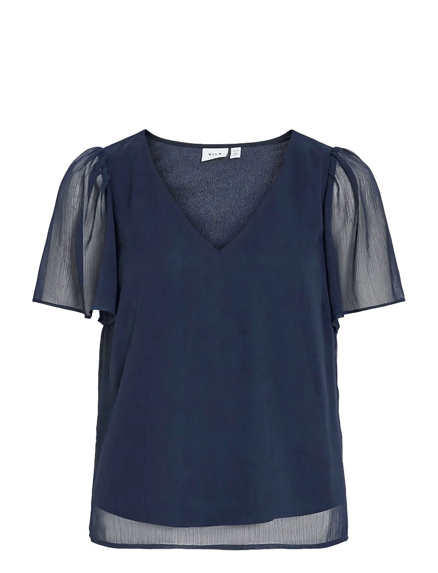 Vila - VIFALIA V-NECK S/S TOP - NOOS - short-sleeved blouses - navy blazer - 1