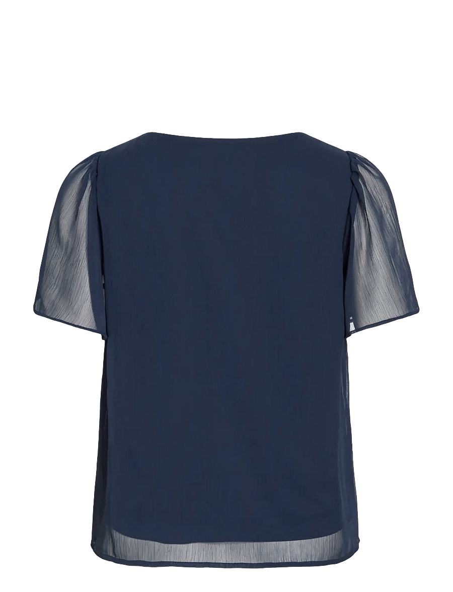 Vila - VIFALIA V-NECK S/S TOP - NOOS - short-sleeved blouses - navy blazer - 2