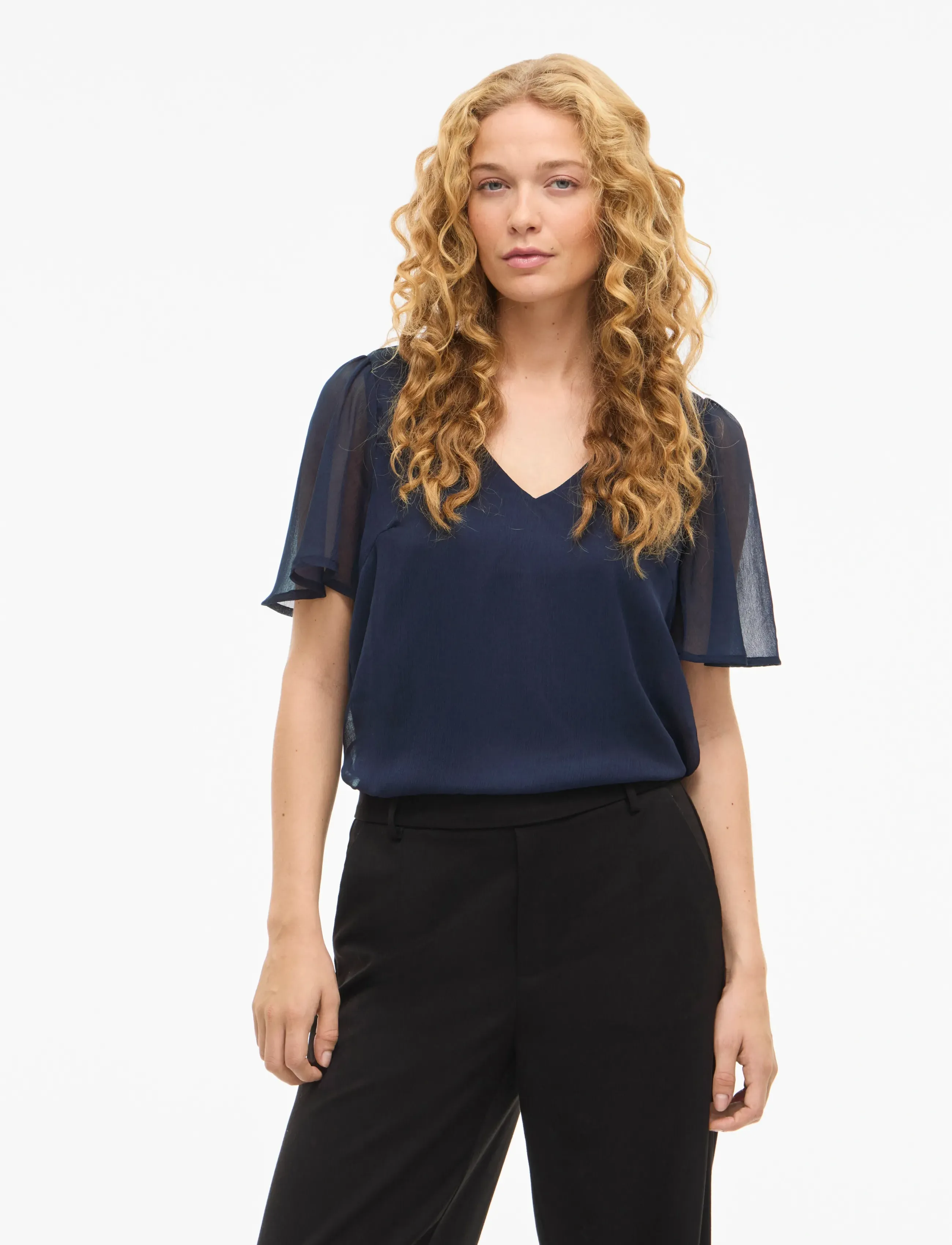 Vila VIFALIA V-NECK S/S TOP - NOOS - Kortærmede bluser - NAVY BLAZER / navy